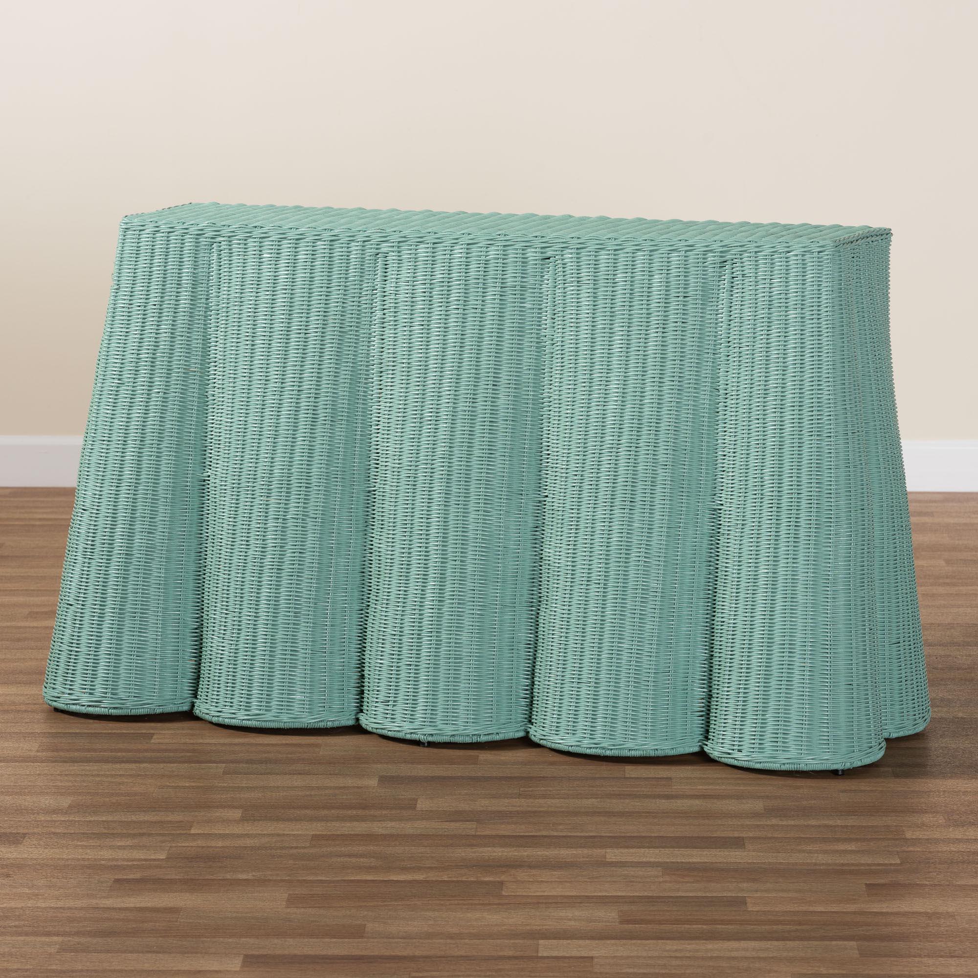 bali & pari Palm Bohemian Seafoam Scallop Rattan Console Table