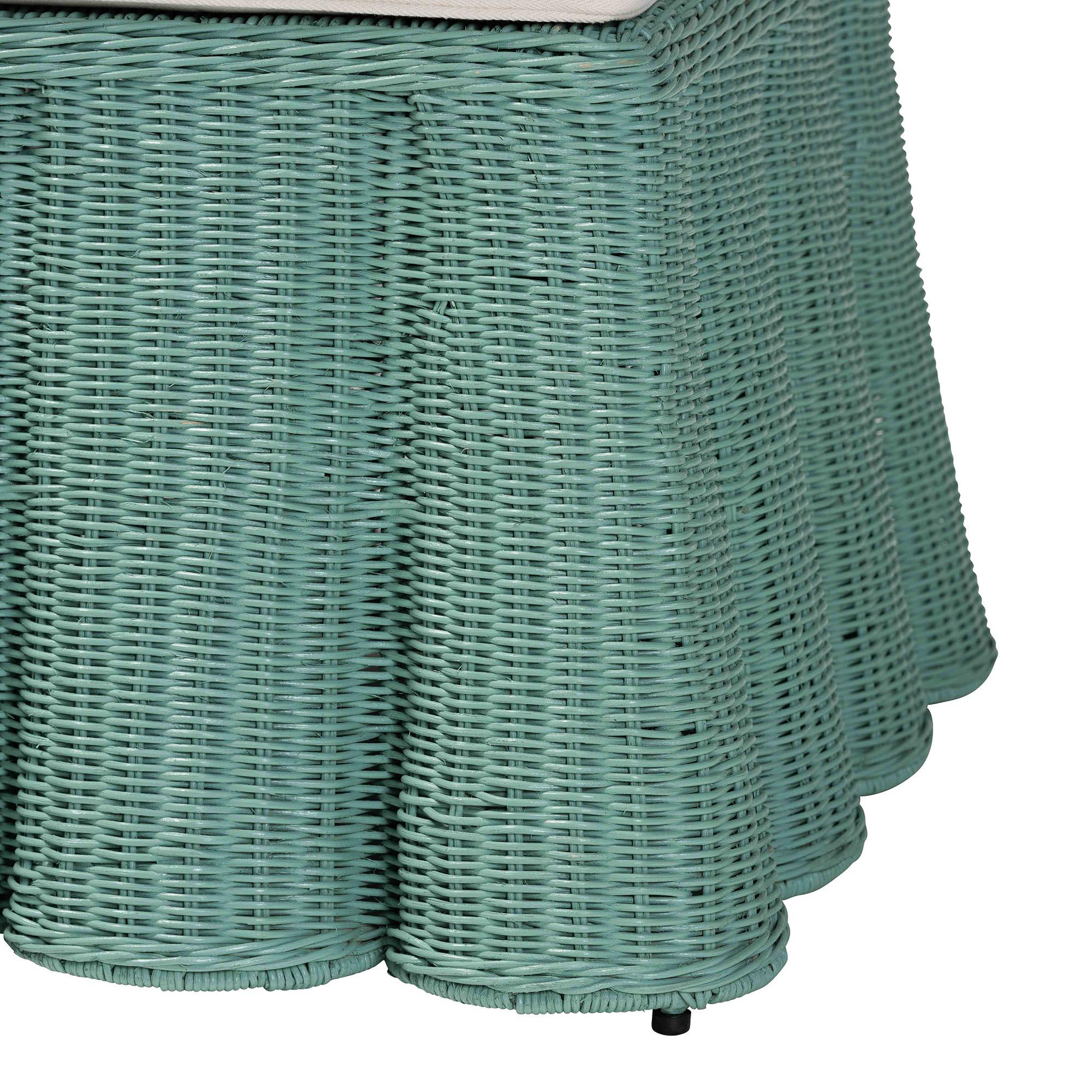 Bali & Pari Palm Bohemian Seafoam Scallop Rattan Ottoman