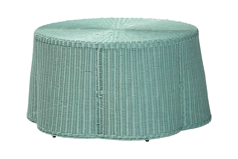 Bali & Pari Palm Bohemian Seafoam Scalloped Rattan Coffee Table