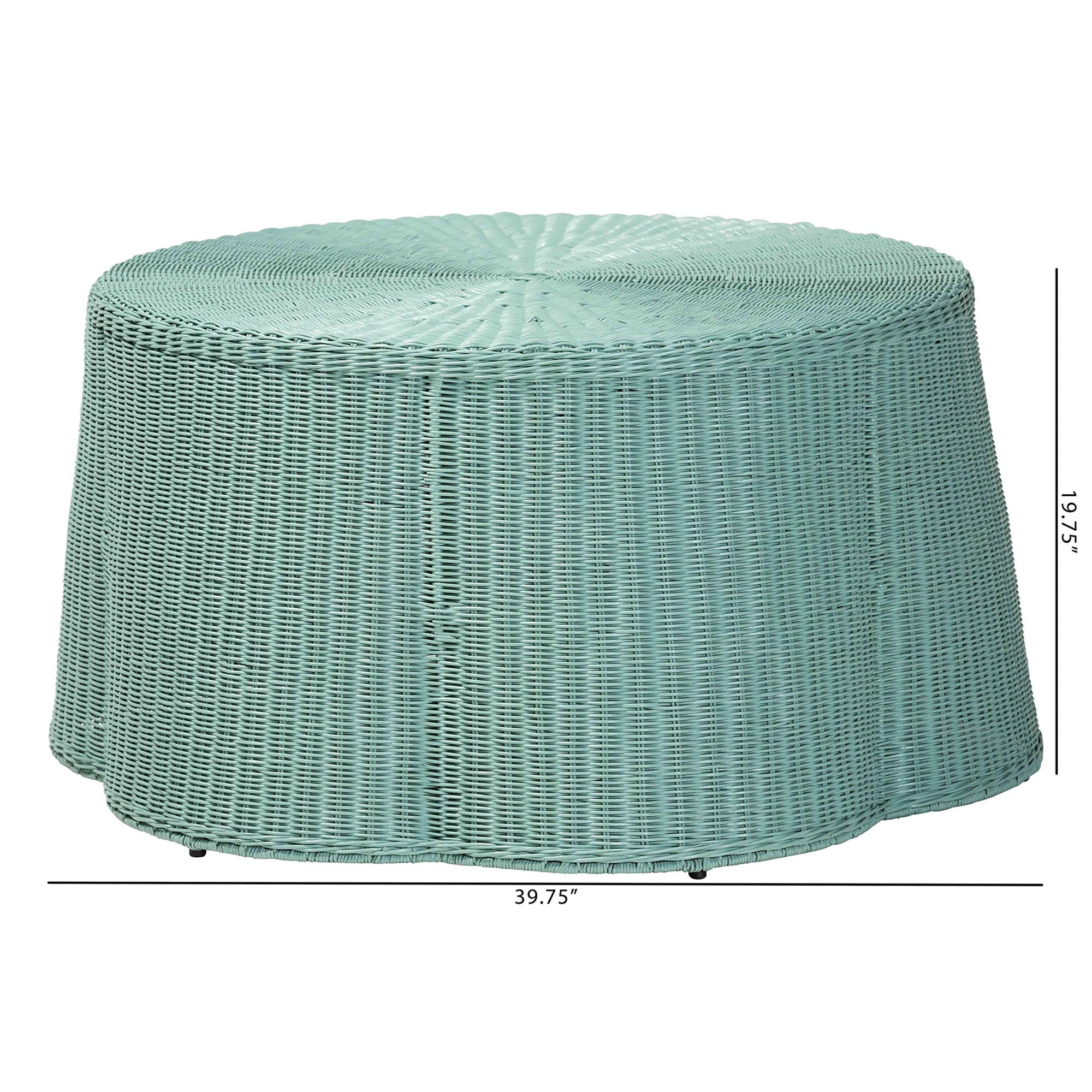 Bali & Pari Palm Bohemian Seafoam Scalloped Rattan Coffee Table