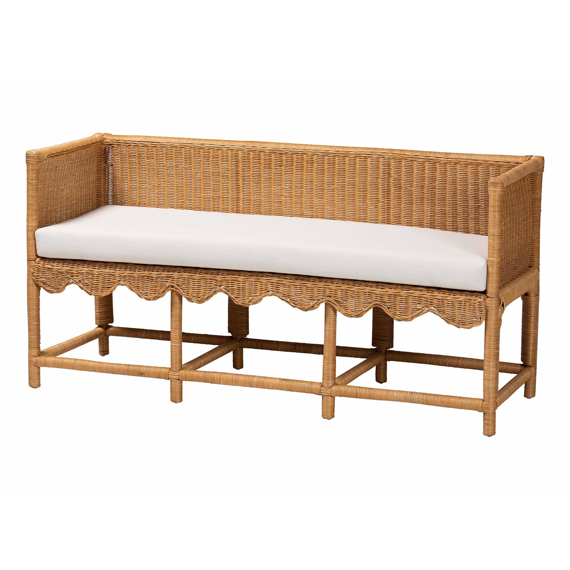 Bali & Pari Seranay Bohemian Scallop Light Honey Rattan Accent Bench