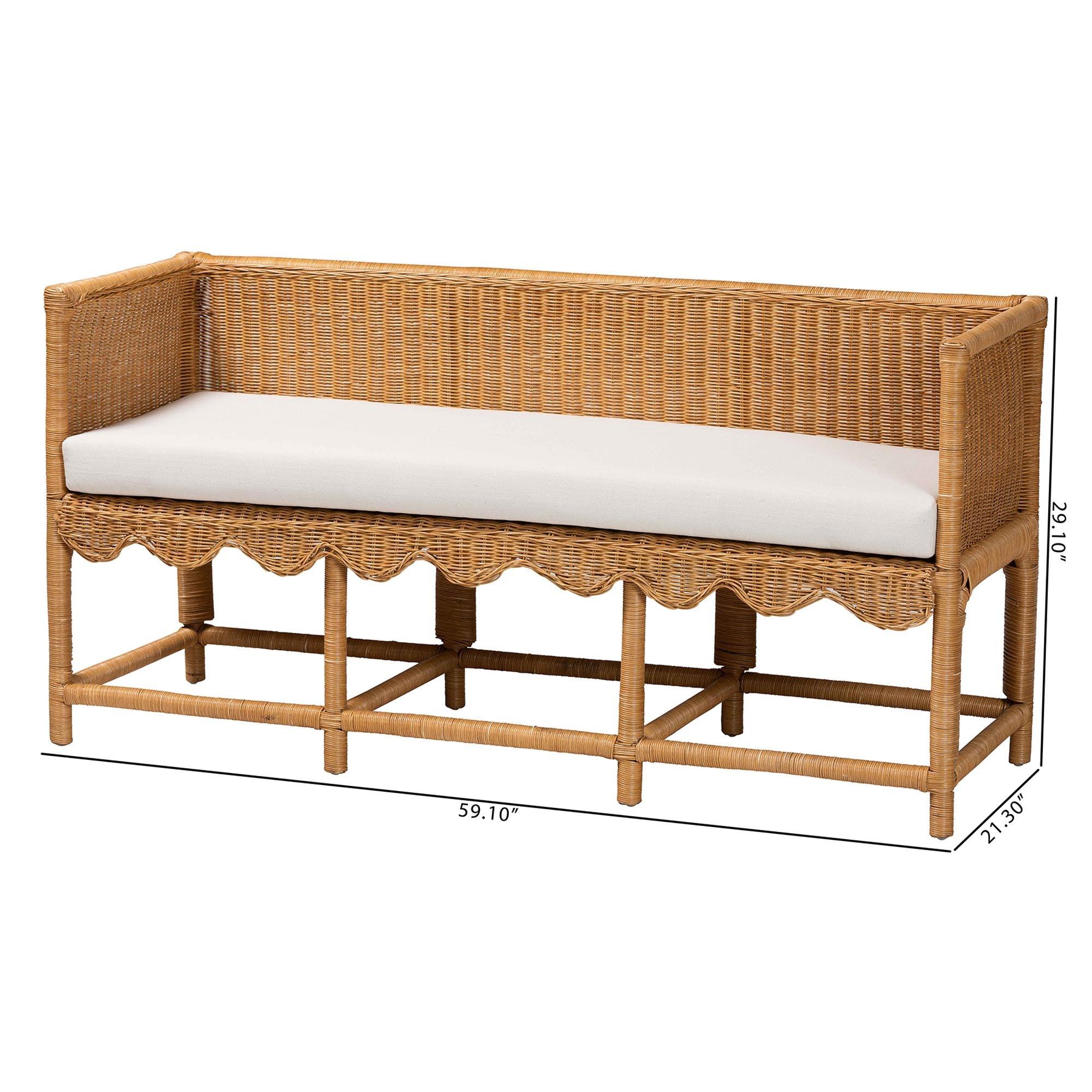 Bali & Pari Seranay Bohemian Scallop Light Honey Rattan Accent Bench