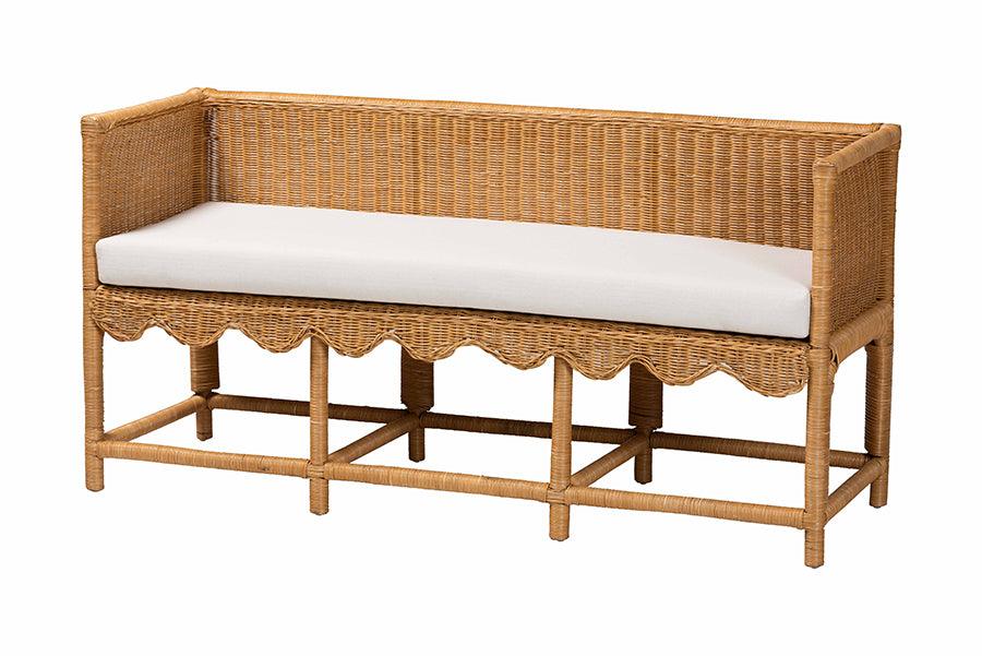 Bali & Pari Seranay Bohemian Scallop Light Honey Rattan Accent Bench