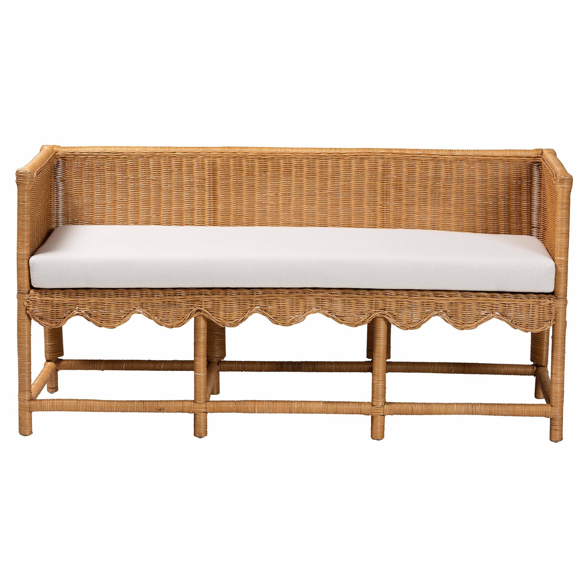 Bali & Pari Seranay Bohemian Scallop Light Honey Rattan Accent Bench