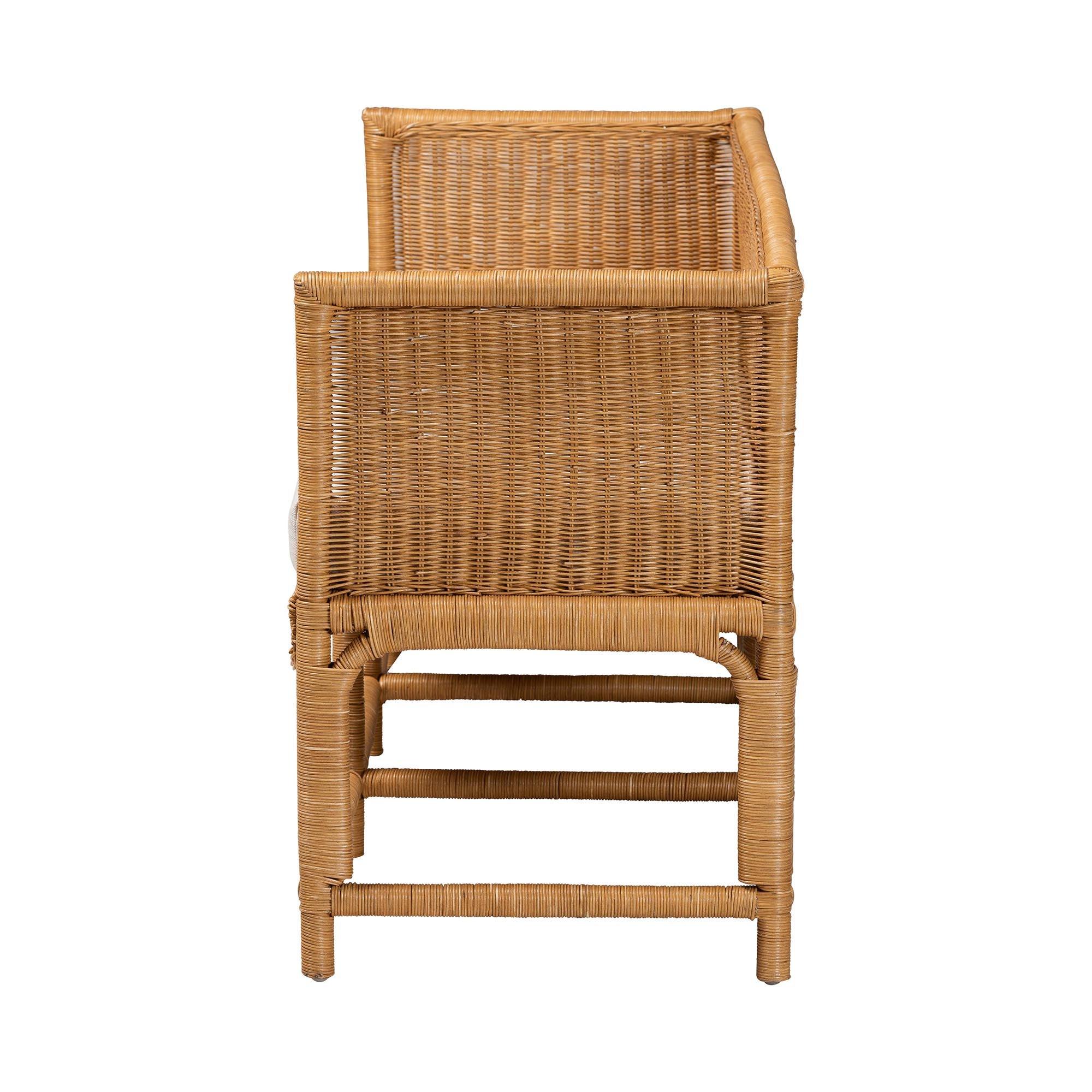Bali & Pari Seranay Bohemian Scallop Light Honey Rattan Accent Bench