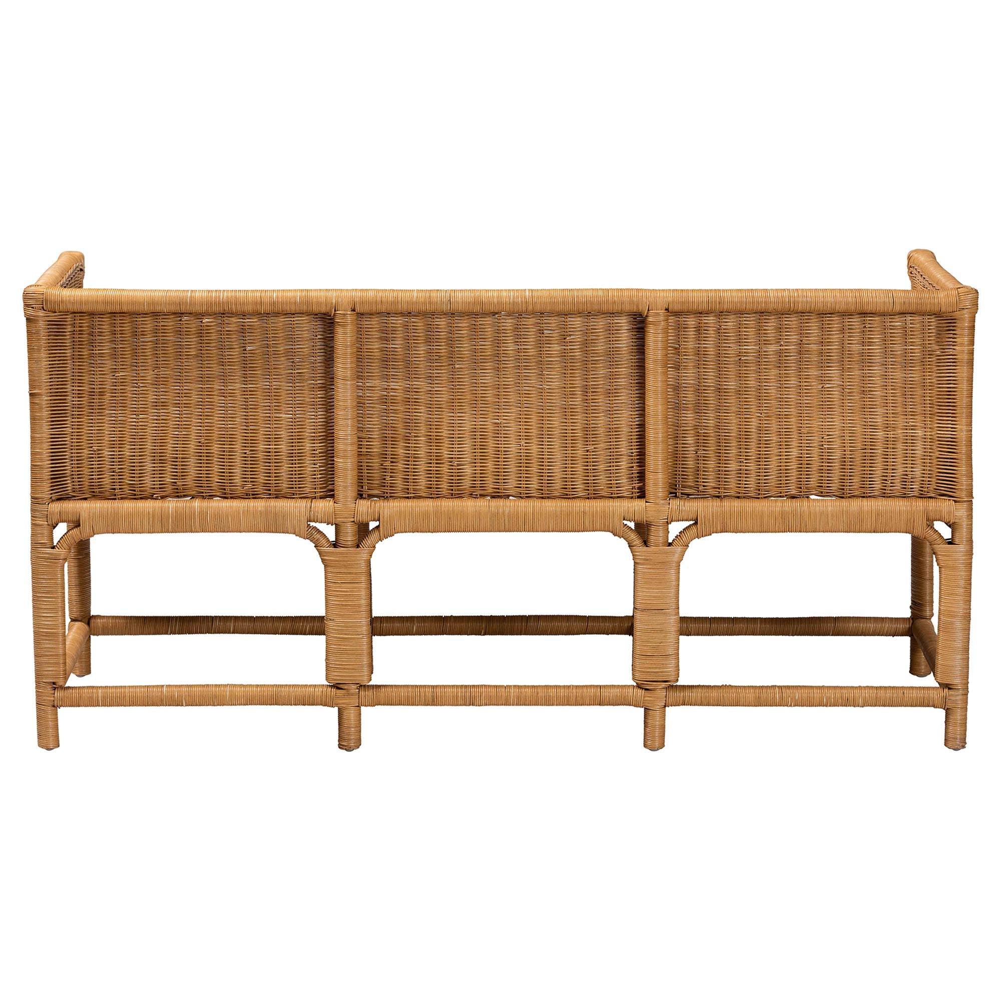 Bali & Pari Seranay Bohemian Scallop Light Honey Rattan Accent Bench