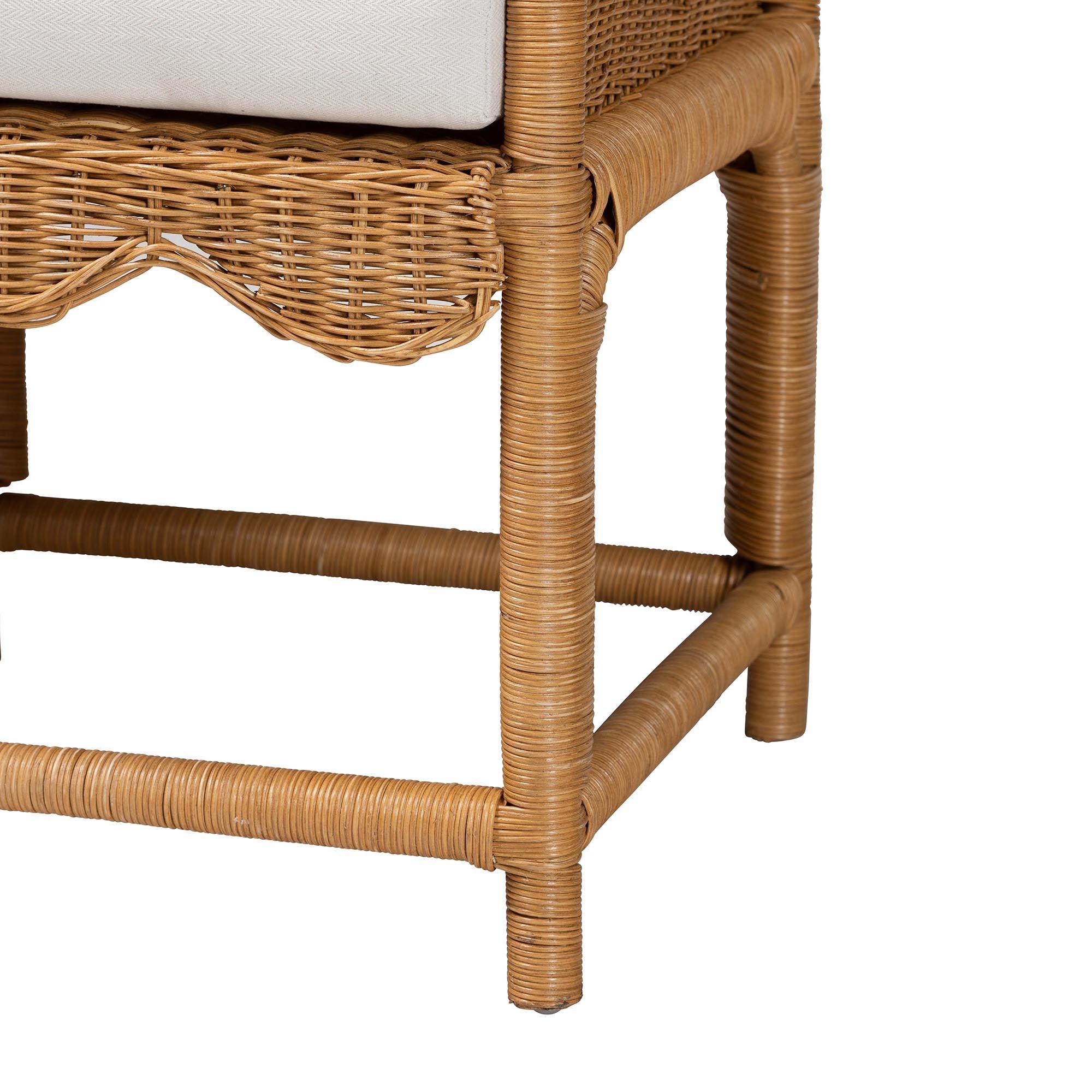 Bali & Pari Seranay Bohemian Scallop Light Honey Rattan Accent Bench