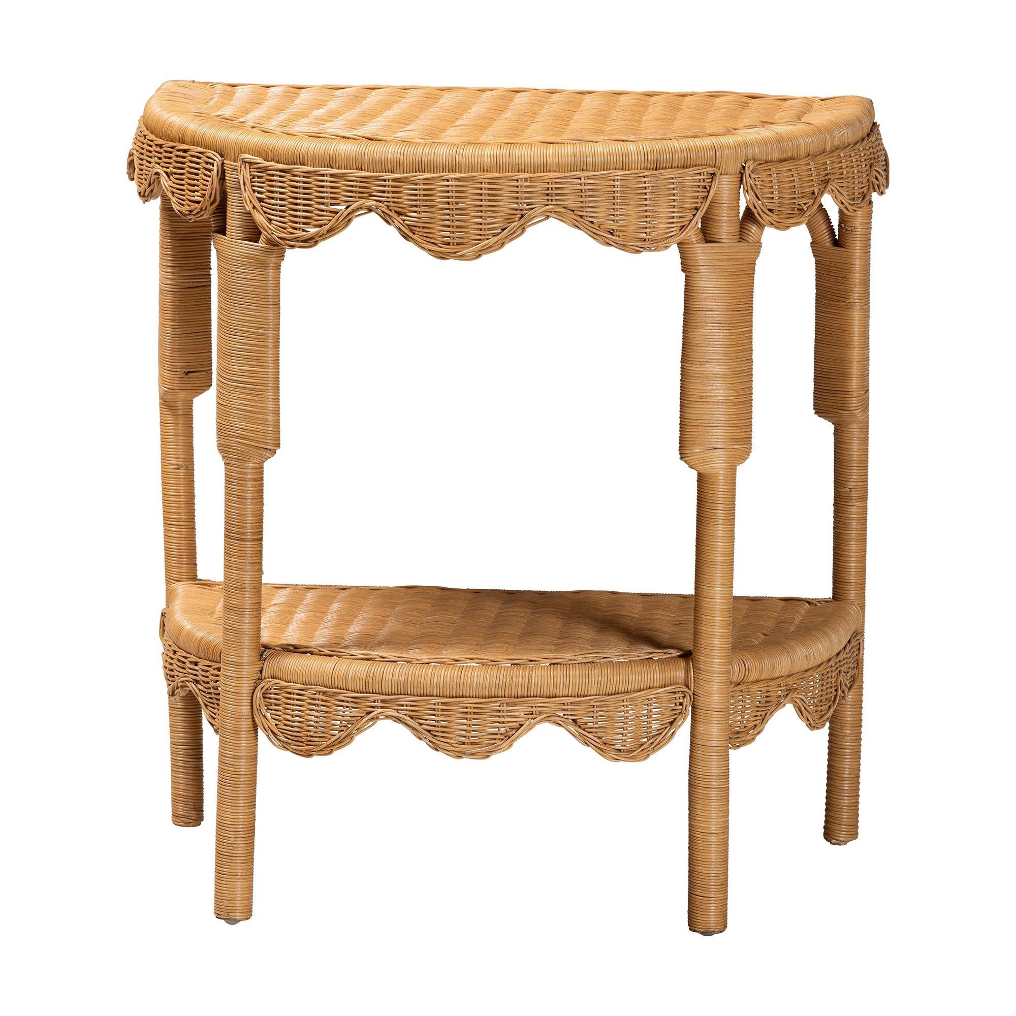 Bali & Pari Paisley Bohemian Scallop Light Honey Rattan Console Table