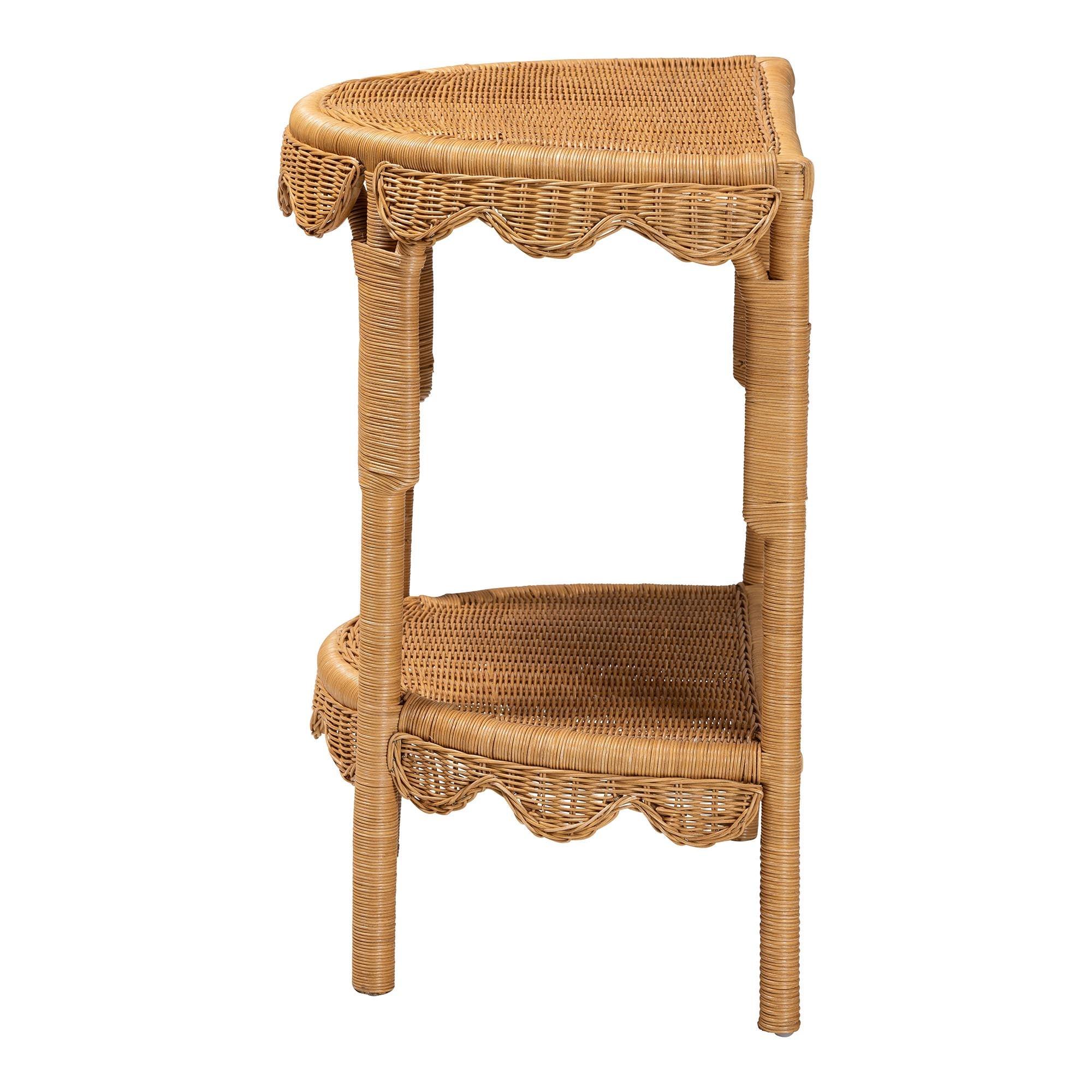 Bali & Pari Paisley Bohemian Scallop Light Honey Rattan Console Table