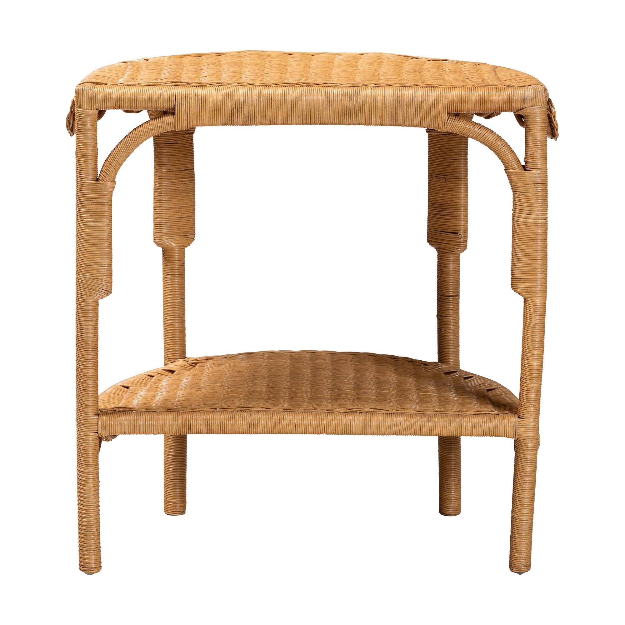 Bali & Pari Paisley Bohemian Scallop Light Honey Rattan Console Table
