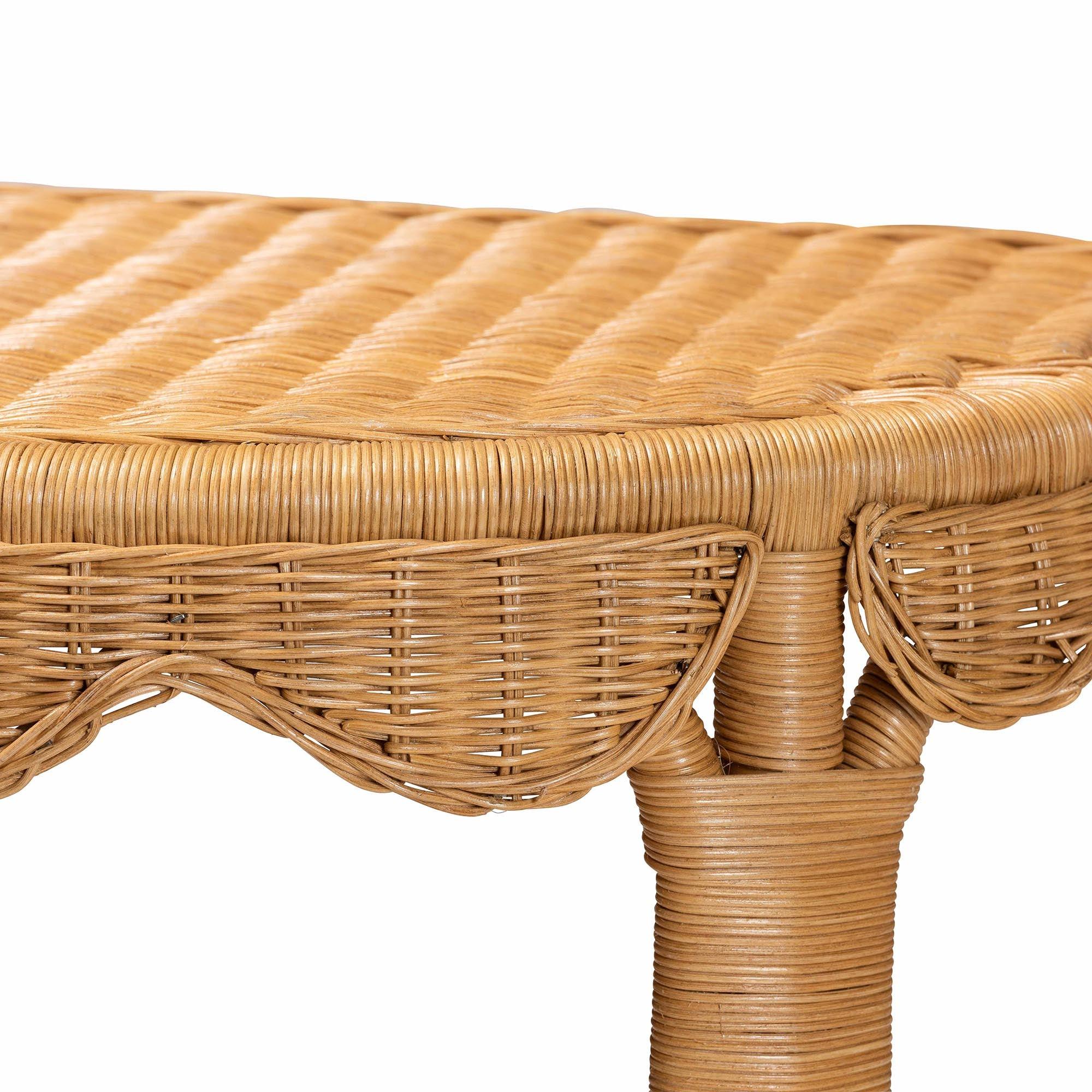 Bali & Pari Paisley Bohemian Scallop Light Honey Rattan Console Table