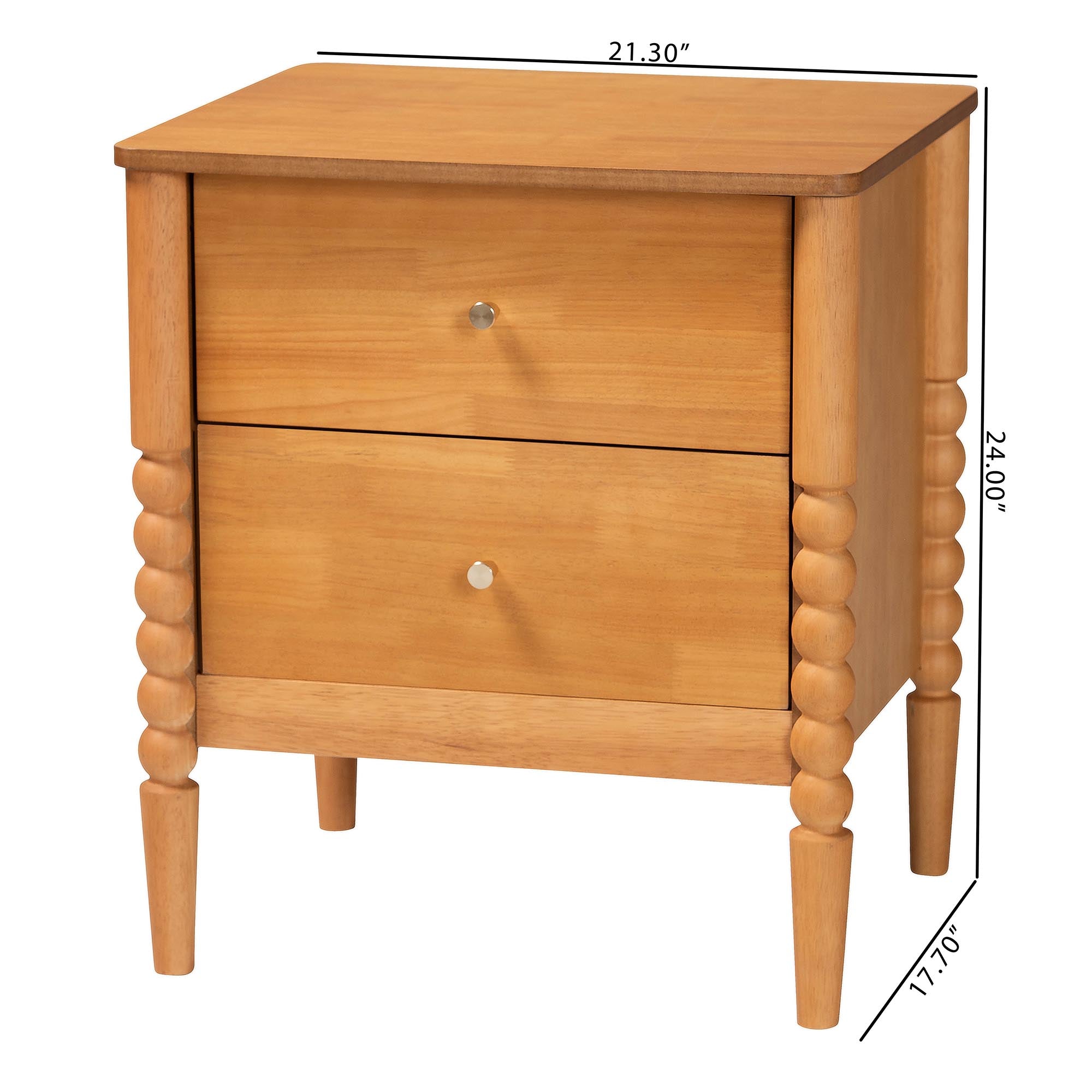 Lucera Mid-Century 2-Drawer Bobbin Nightstand