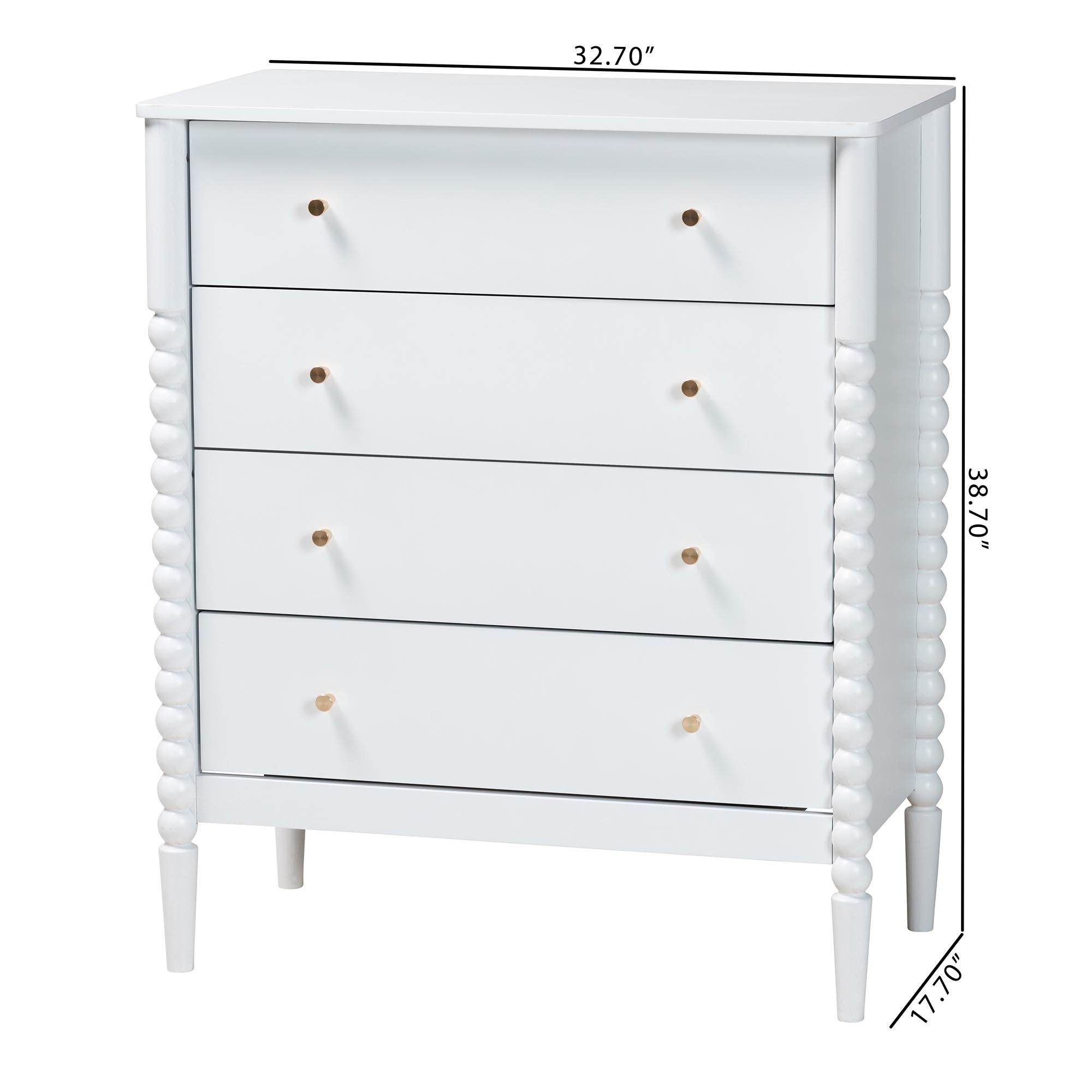 Lucera Mid-Century Bobbin Wood 4-Drawer Chest