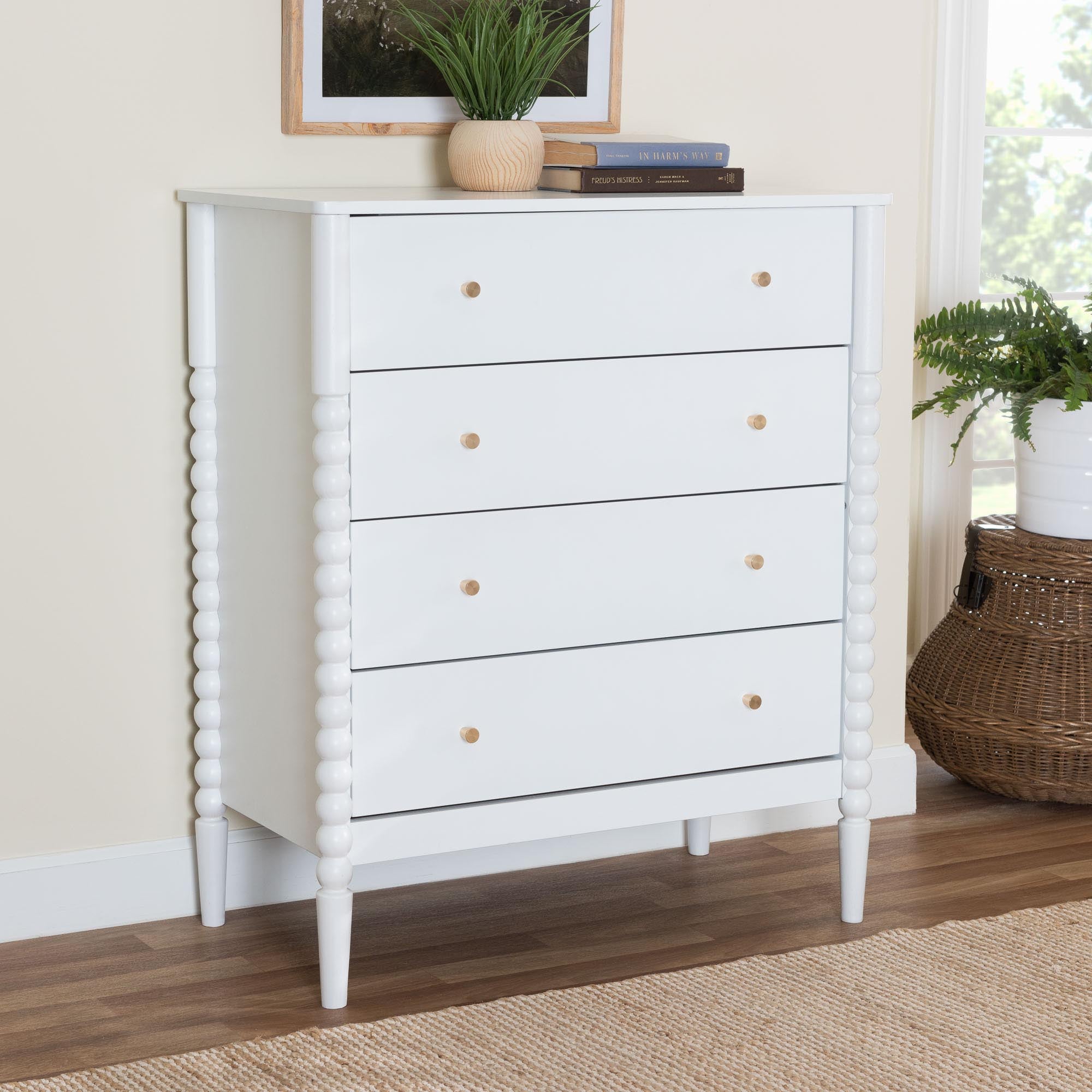 Lucera Mid-Century Bobbin Wood 4-Drawer Chest