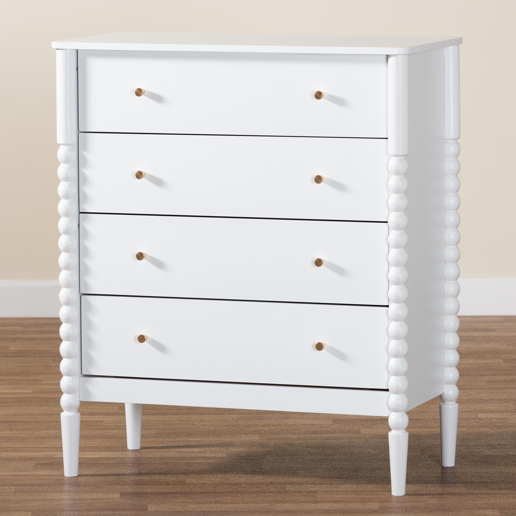 Lucera Mid-Century Bobbin Wood 4-Drawer Chest