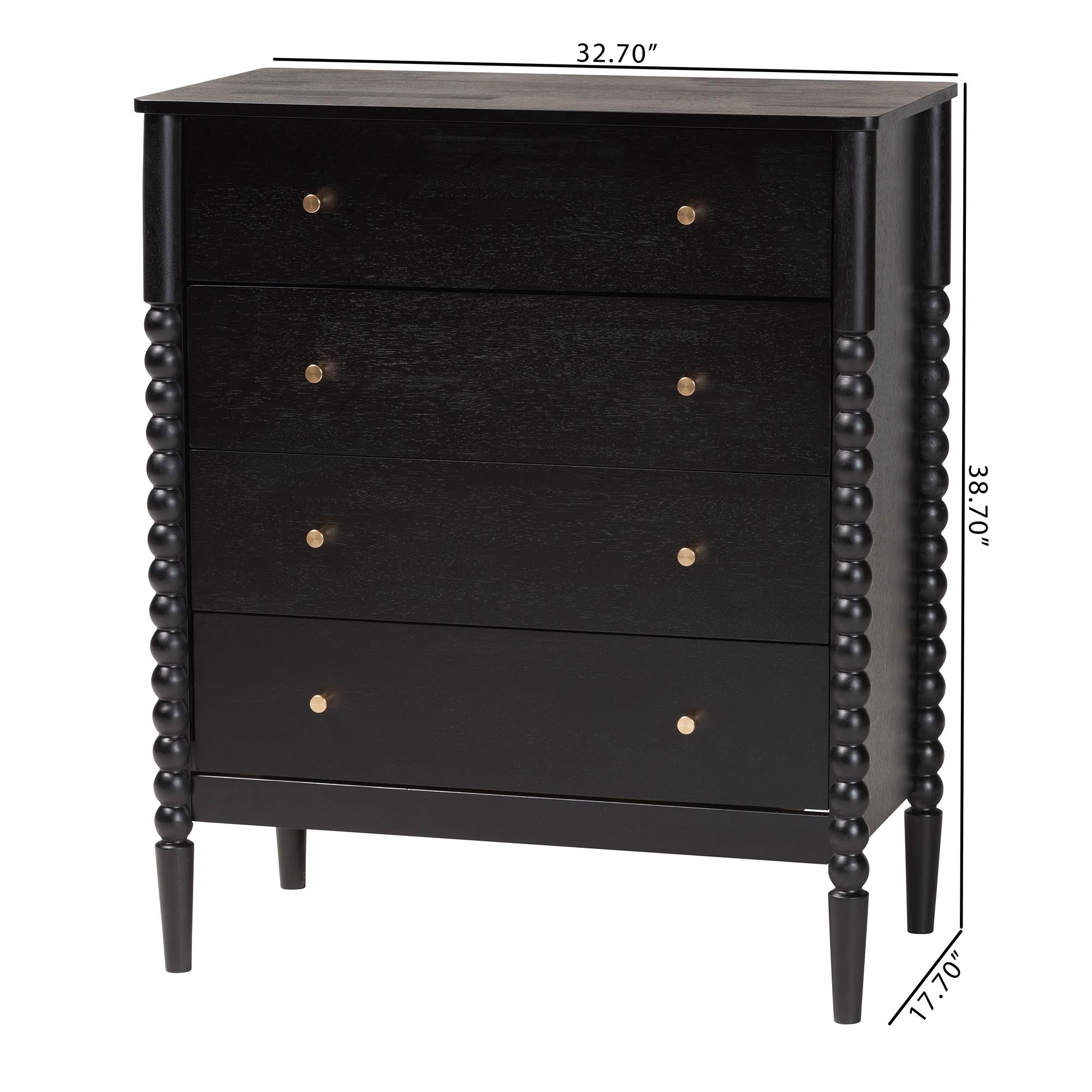 Lucera Mid-Century Bobbin Wood 4-Drawer Chest