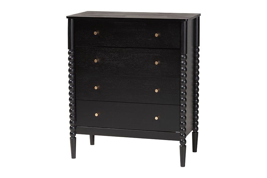 Lucera Mid-Century Bobbin Wood 4-Drawer Chest