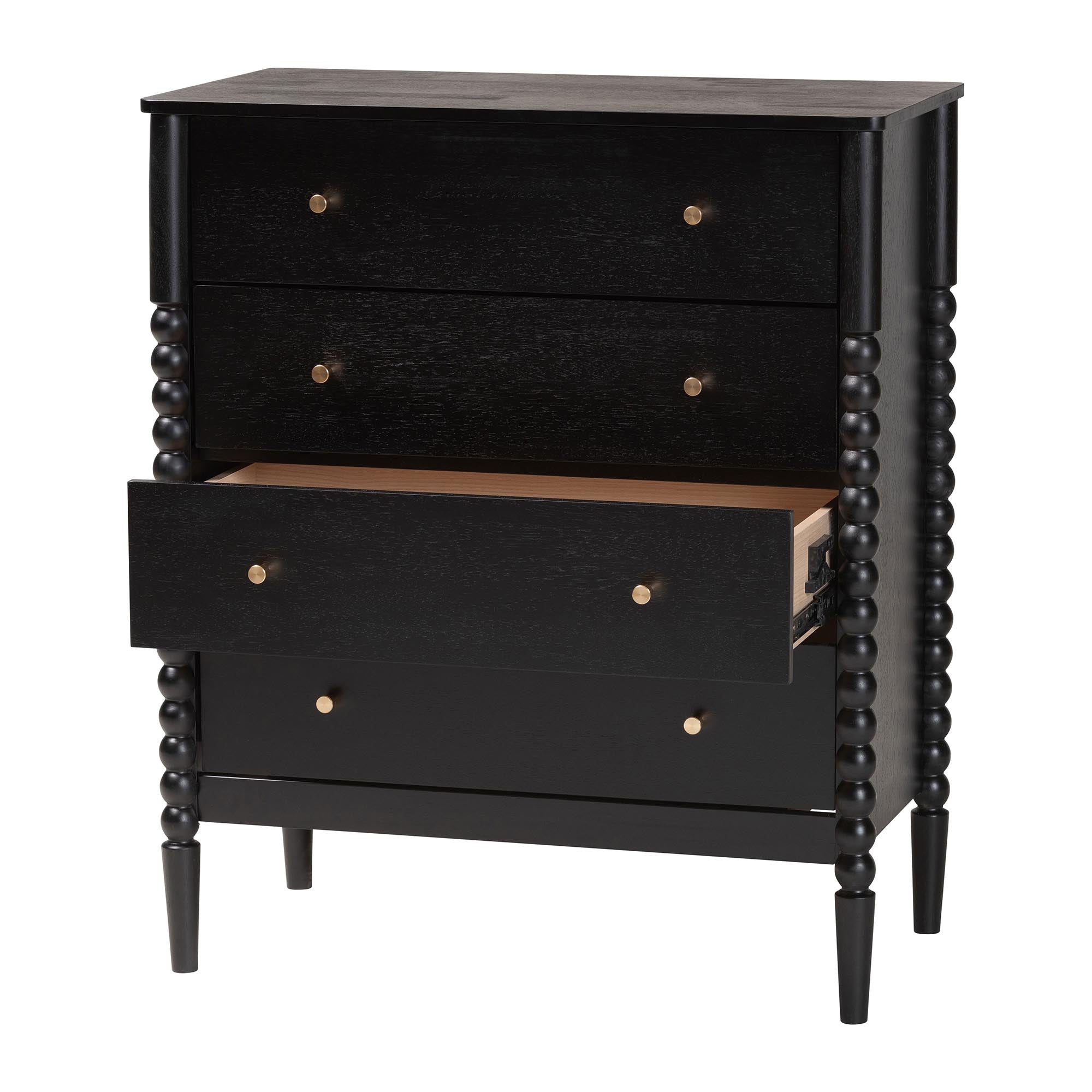 Lucera Mid-Century Bobbin Wood 4-Drawer Chest