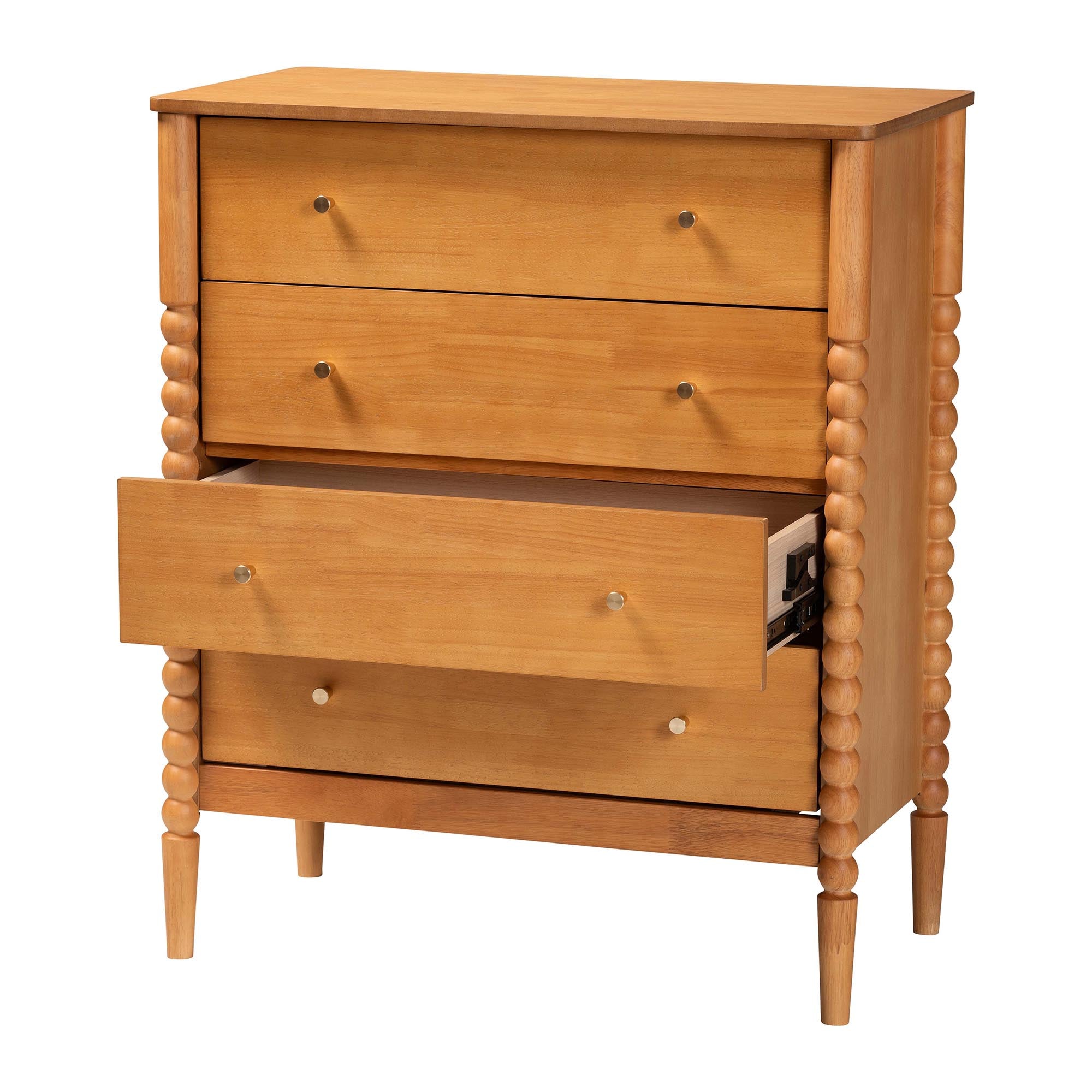 Lucera Mid-Century Bobbin Wood 4-Drawer Chest