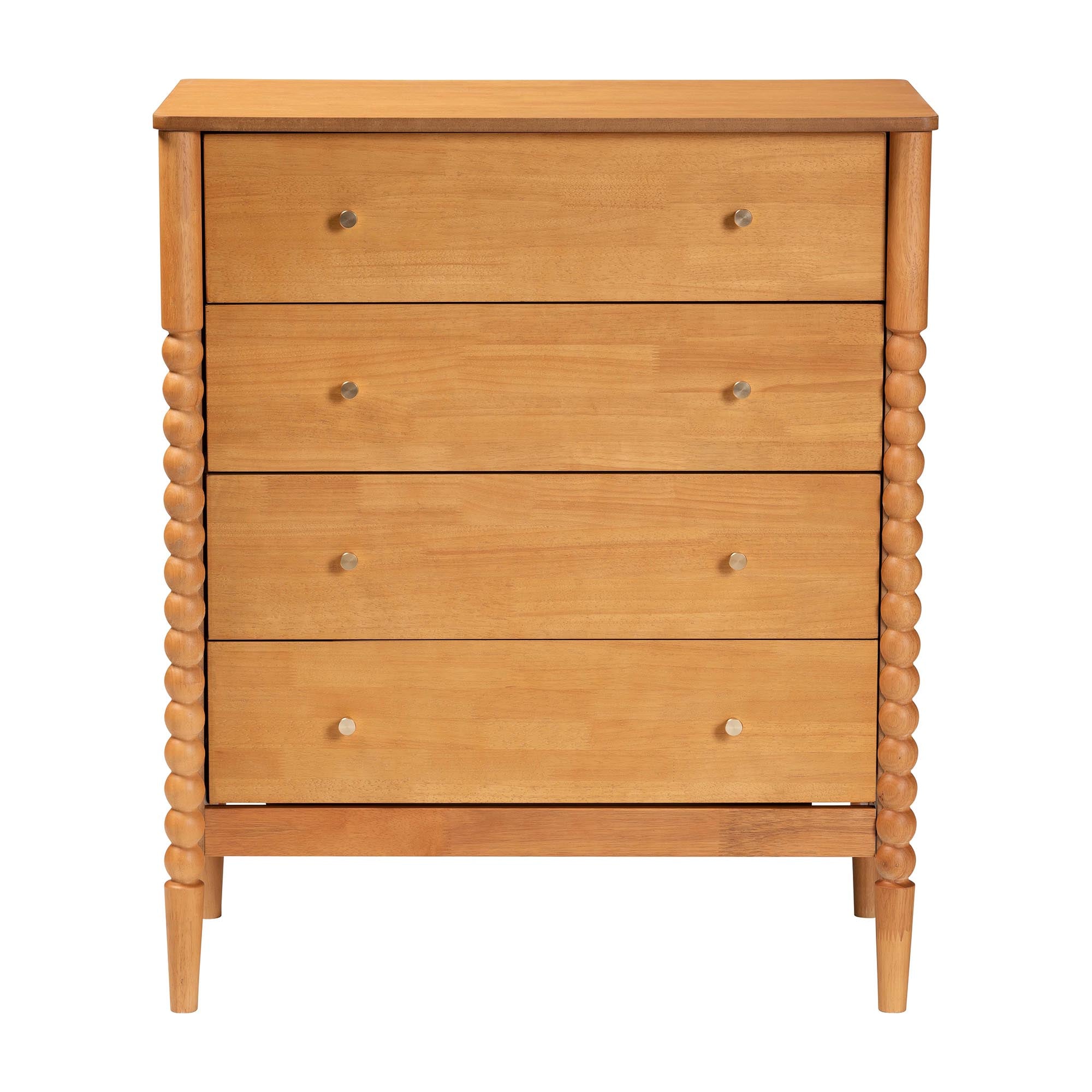 Lucera Mid-Century Bobbin Wood 4-Drawer Chest