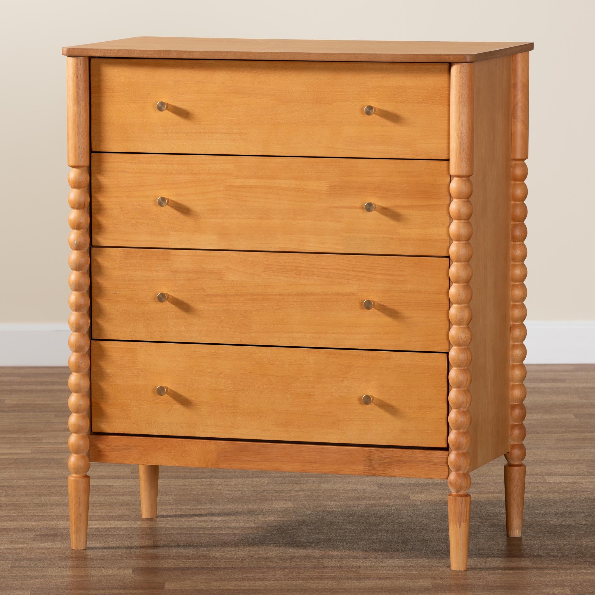 Lucera Mid-Century Bobbin Wood 4-Drawer Chest