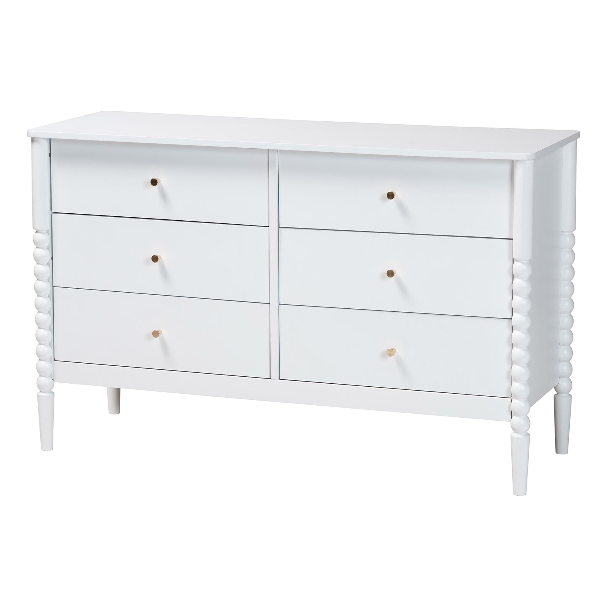 Lucera Mid-Century Bobbin Wood 6-Drawer Dresser