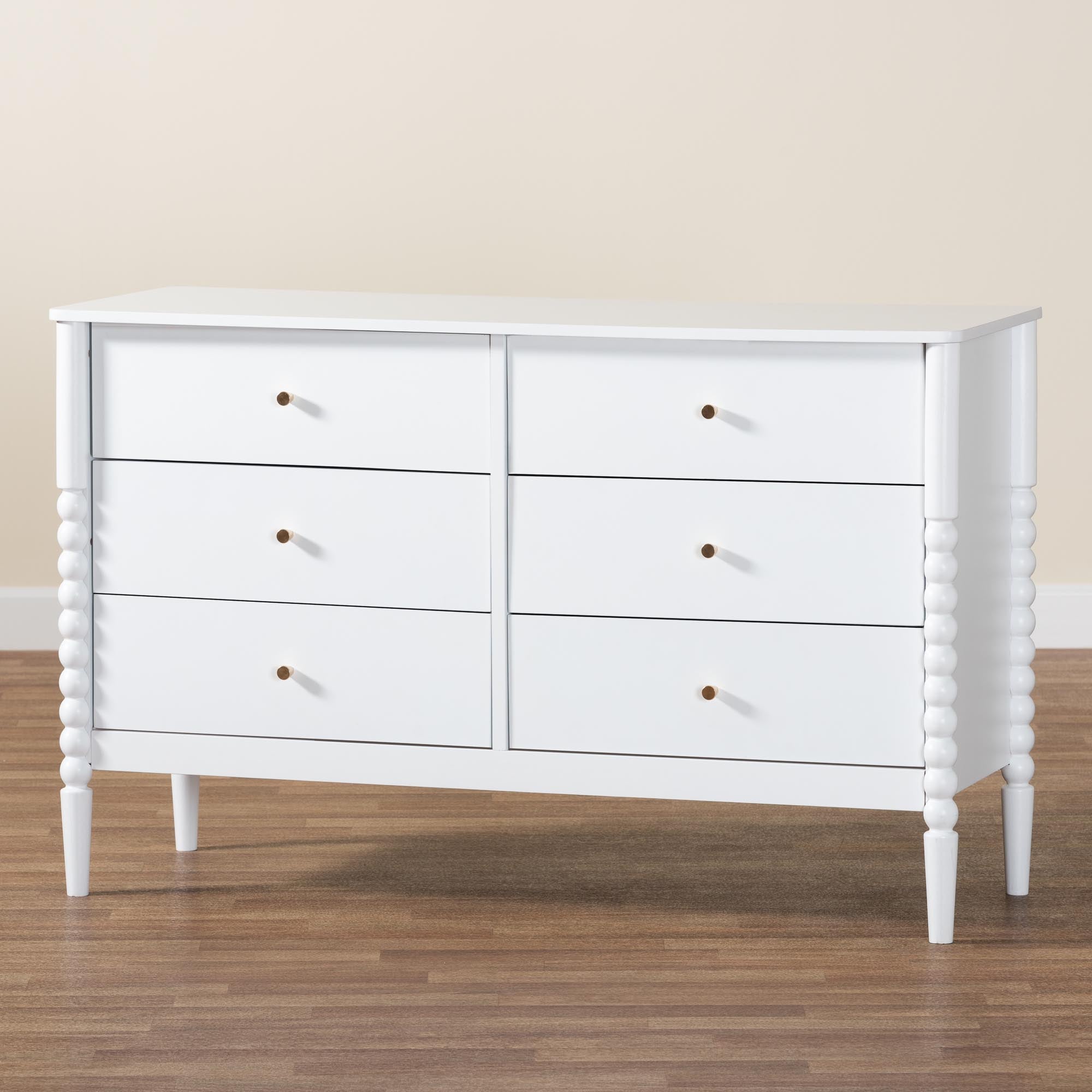 Lucera Mid-Century Bobbin Wood 6-Drawer Dresser