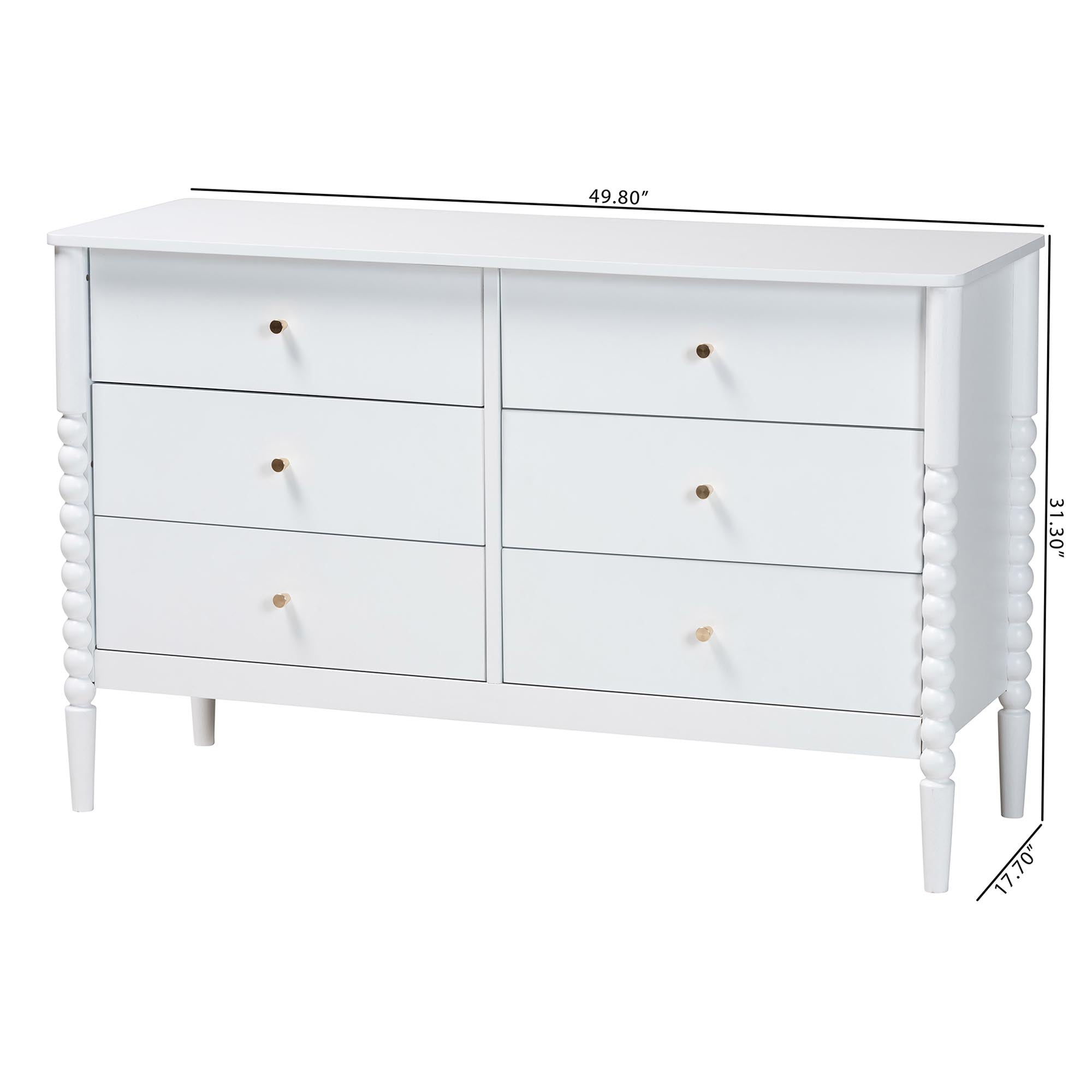 Lucera Mid-Century Bobbin Wood 6-Drawer Dresser