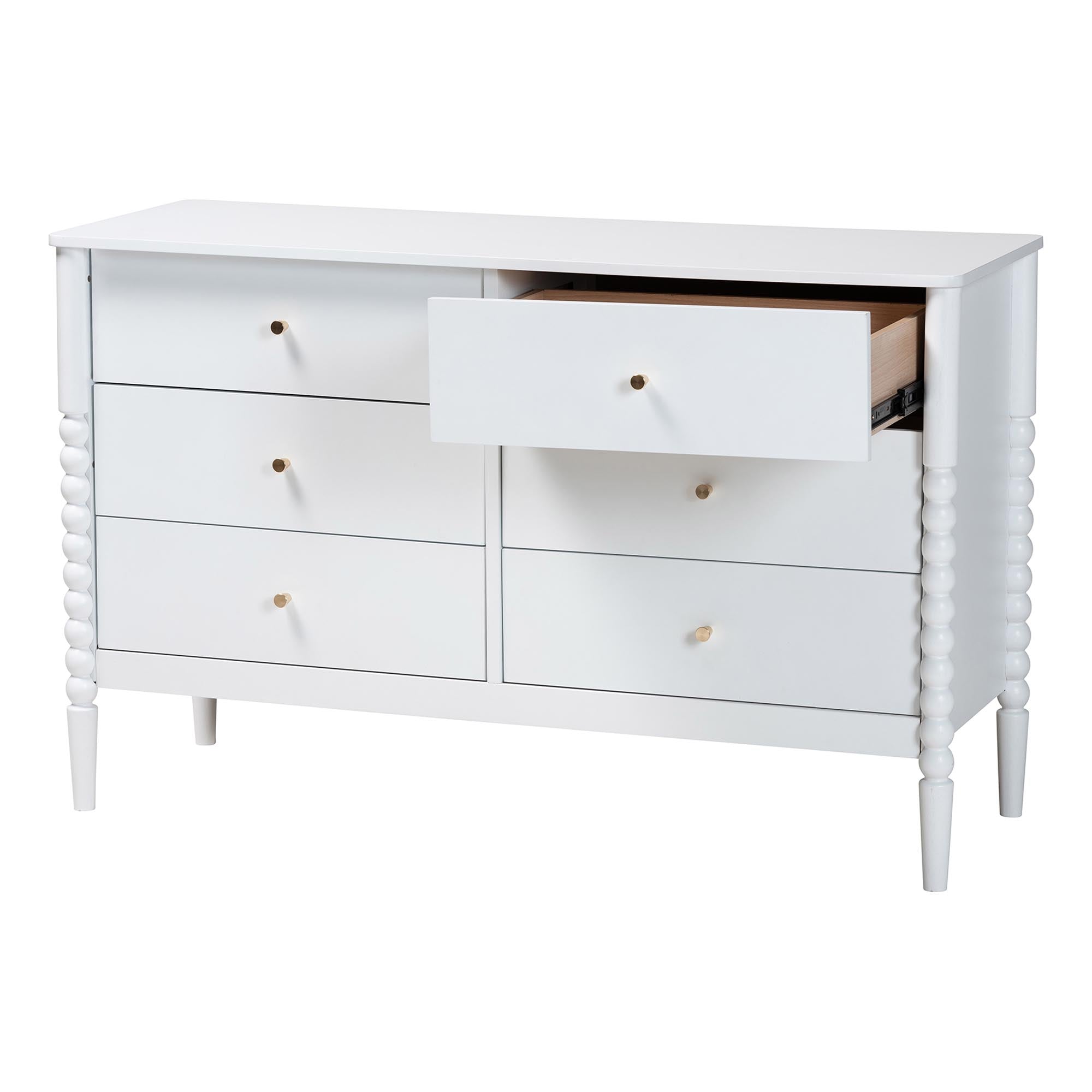 Lucera Mid-Century Bobbin Wood 6-Drawer Dresser