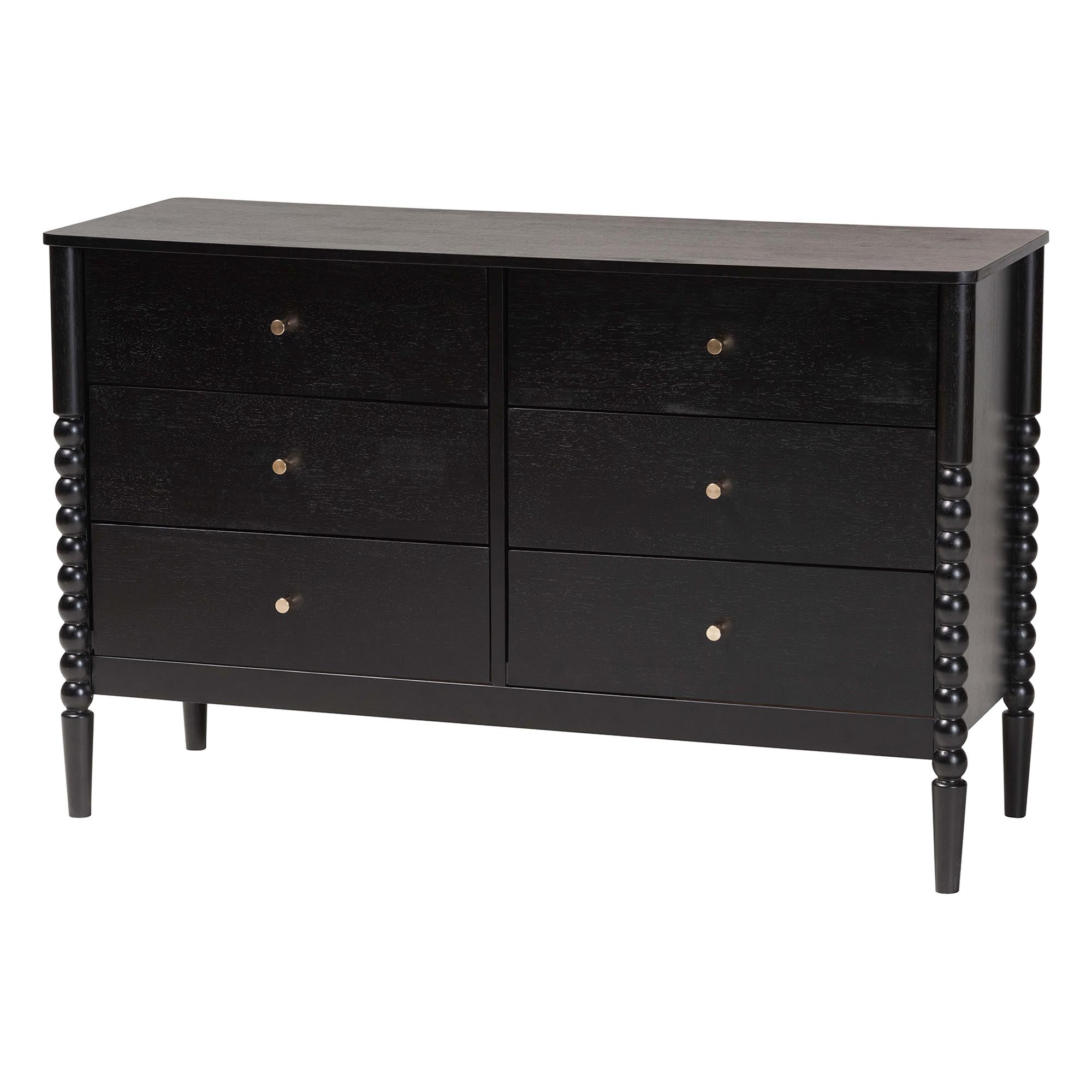 Lucera Mid-Century Bobbin Wood 6-Drawer Dresser
