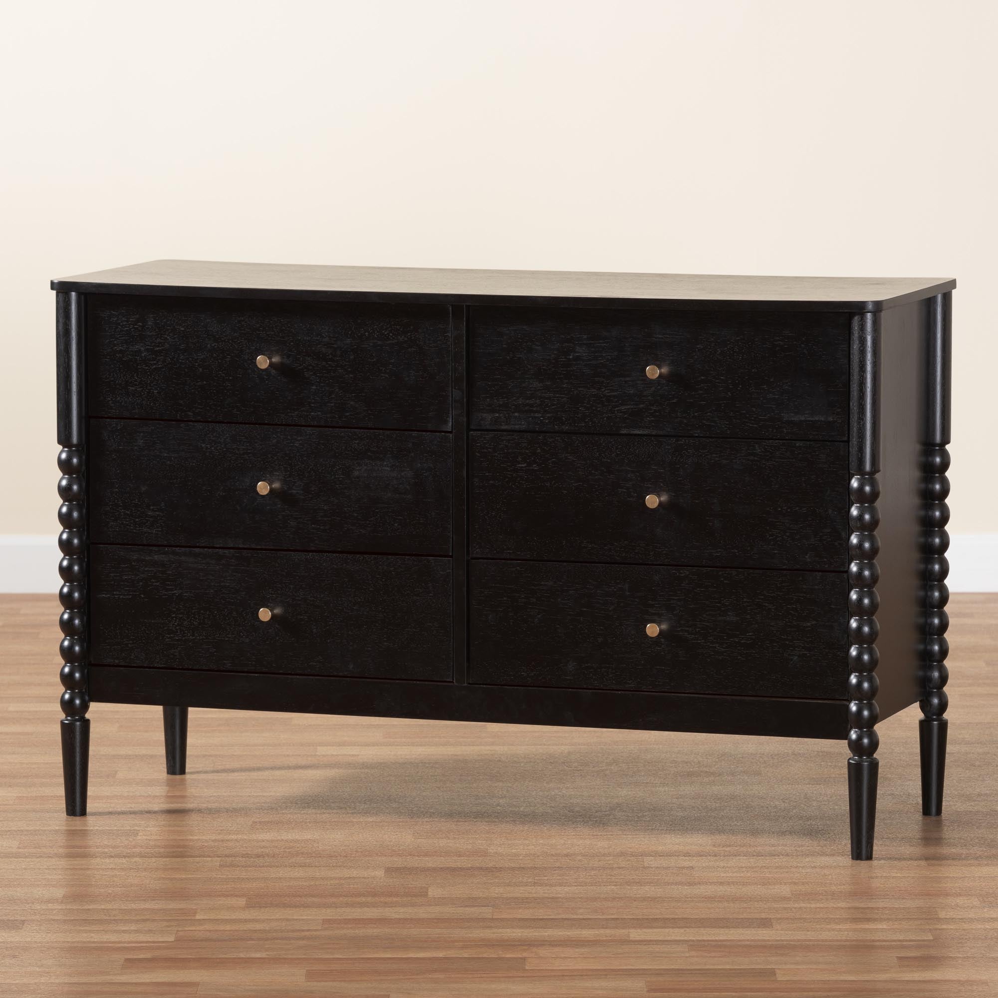 Lucera Mid-Century Bobbin Wood 6-Drawer Dresser