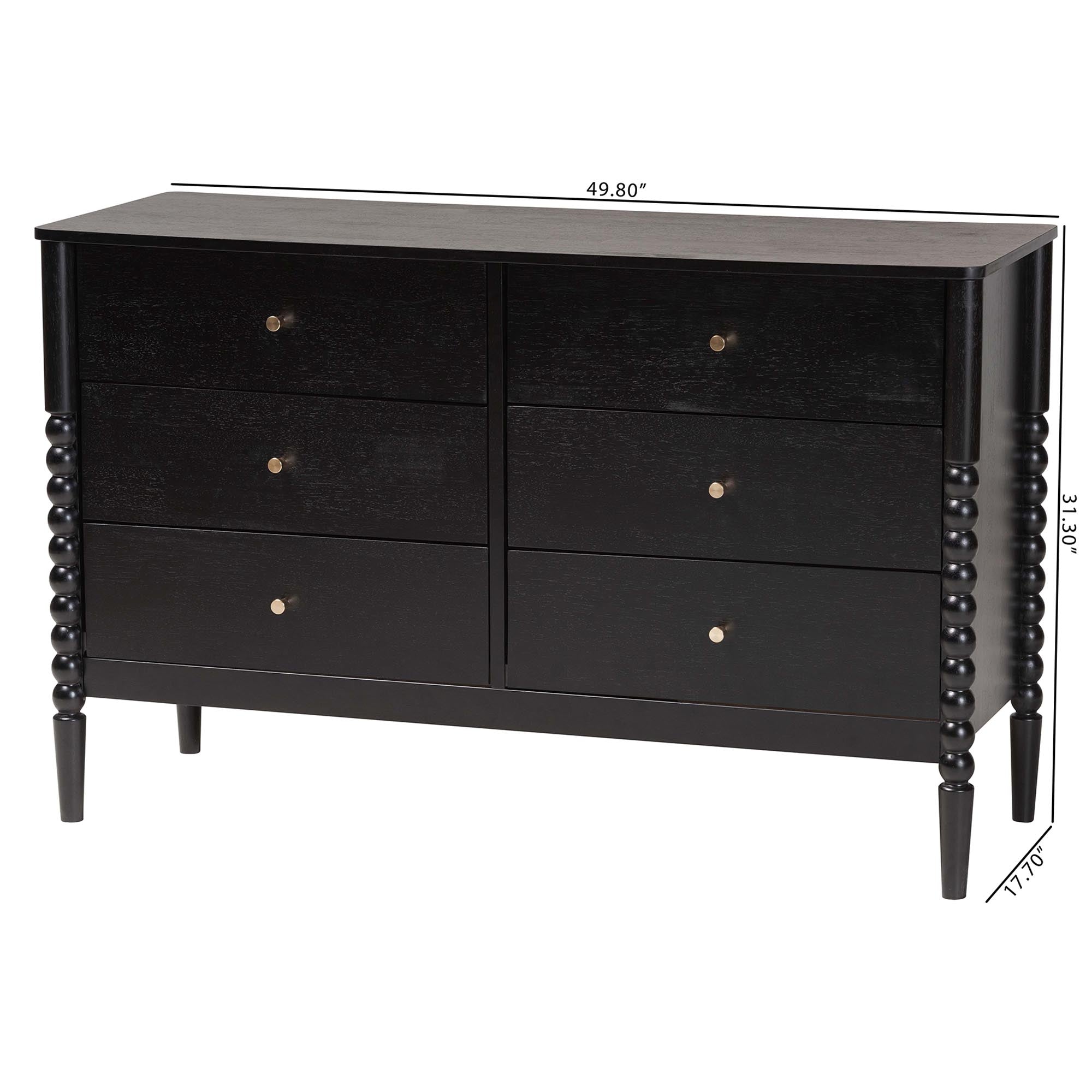 Lucera Mid-Century Bobbin Wood 6-Drawer Dresser