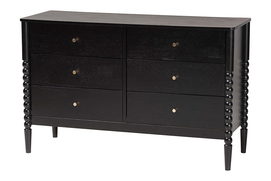 Lucera Mid-Century Bobbin Wood 6-Drawer Dresser