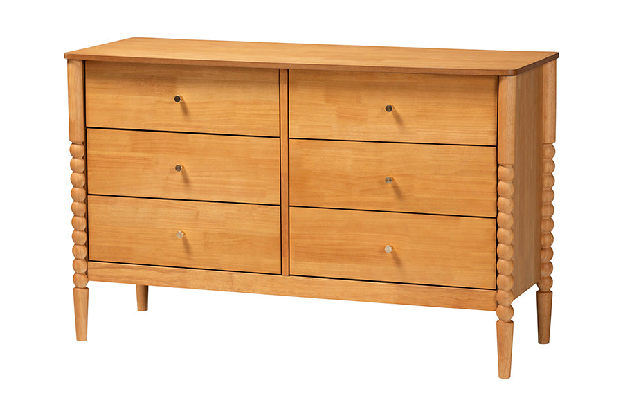 Lucera Mid-Century Bobbin Wood 6-Drawer Dresser