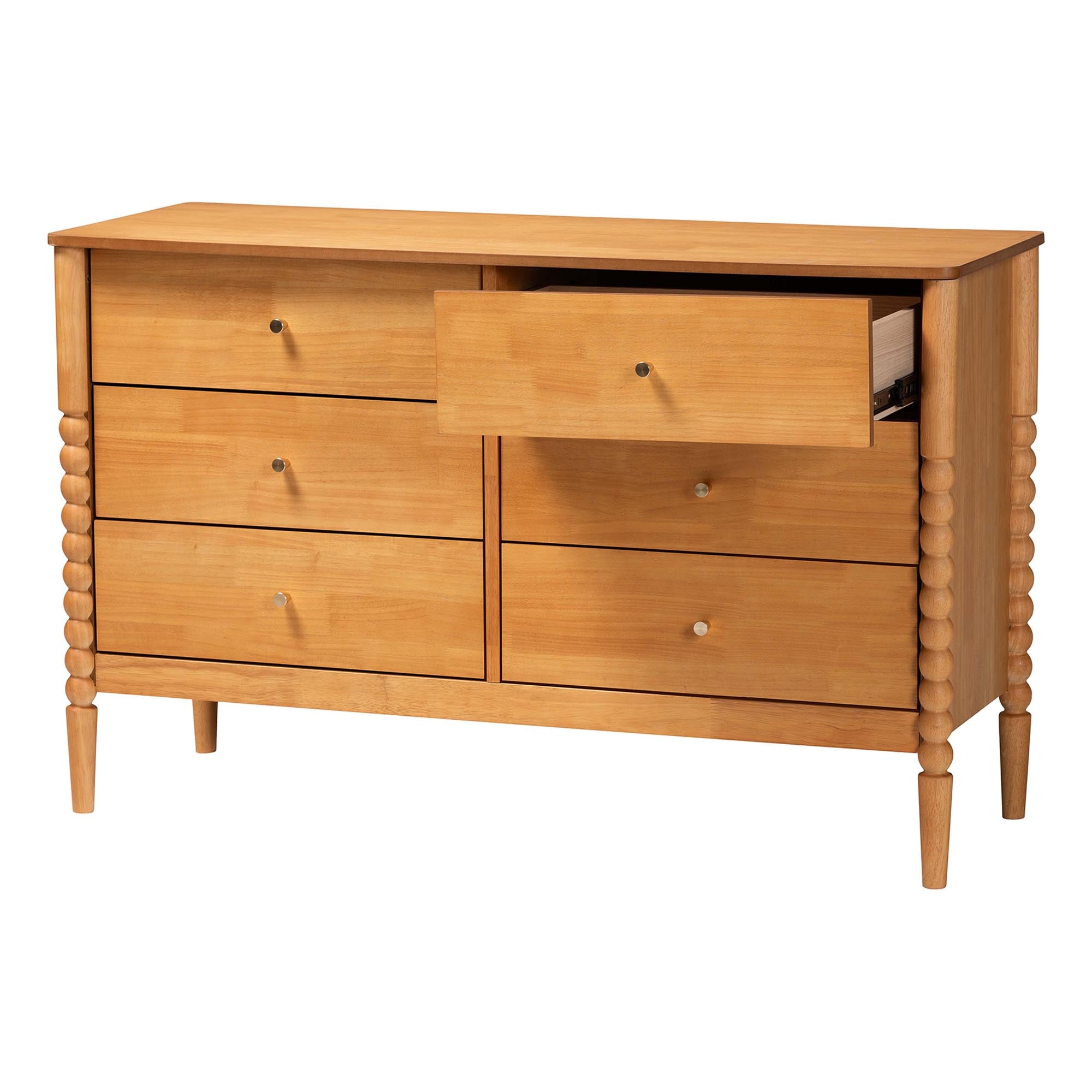 Lucera Mid-Century Bobbin Wood 6-Drawer Dresser