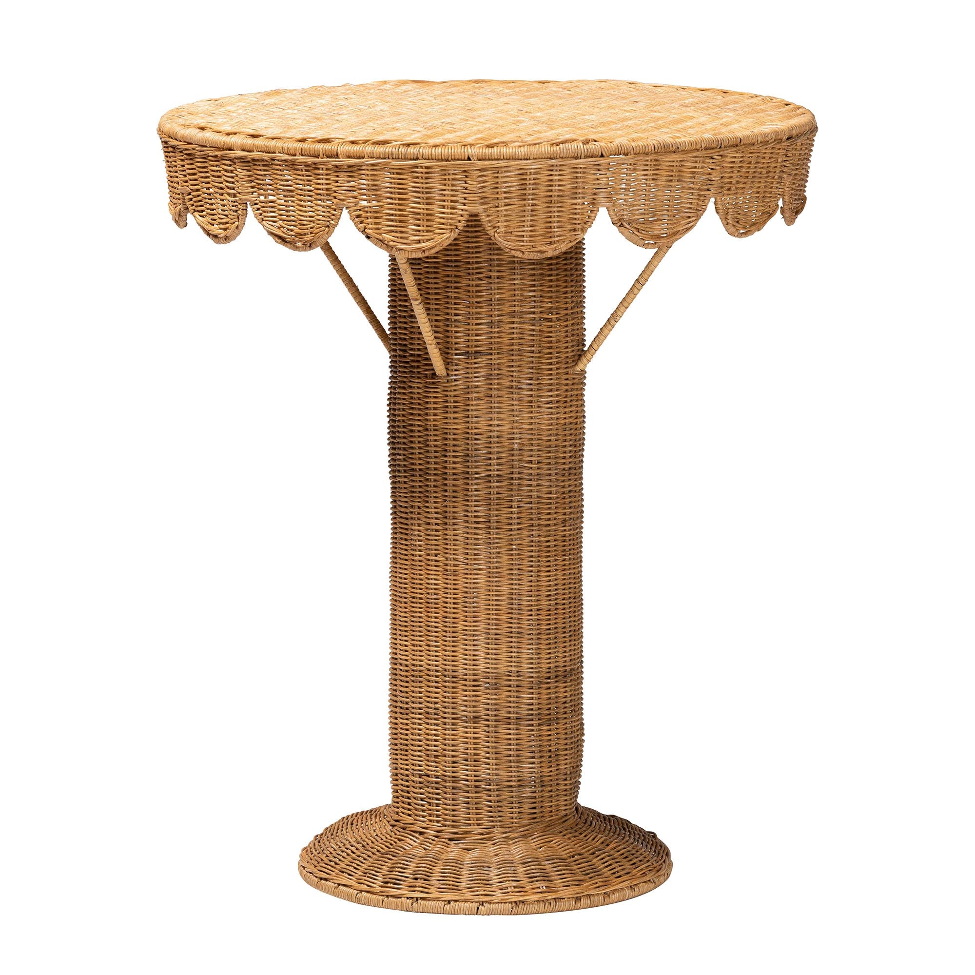 Bali & Pari Pabla Bohemian Light Honey Rattan Scalloped Console Table