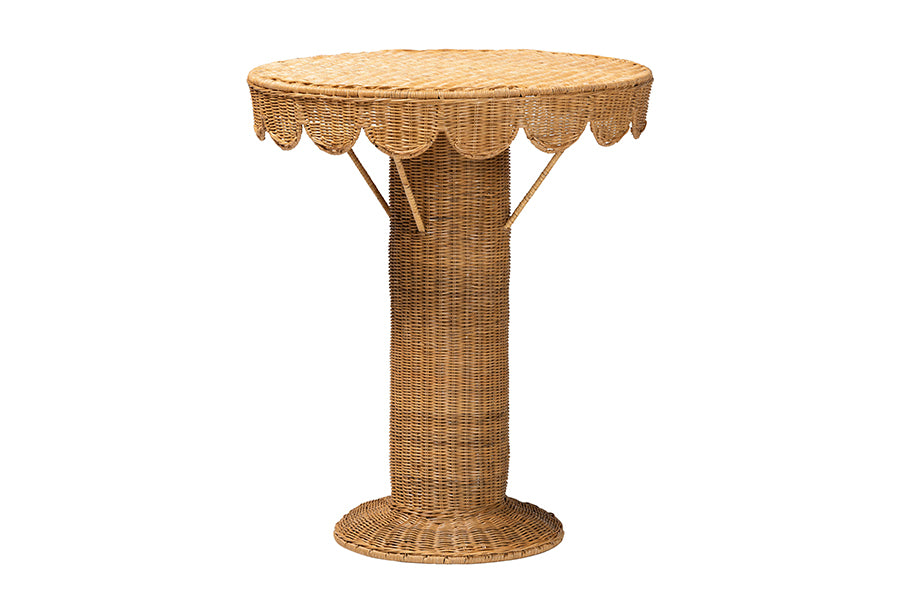 Bali & Pari Pabla Bohemian Light Honey Rattan Scalloped Console Table