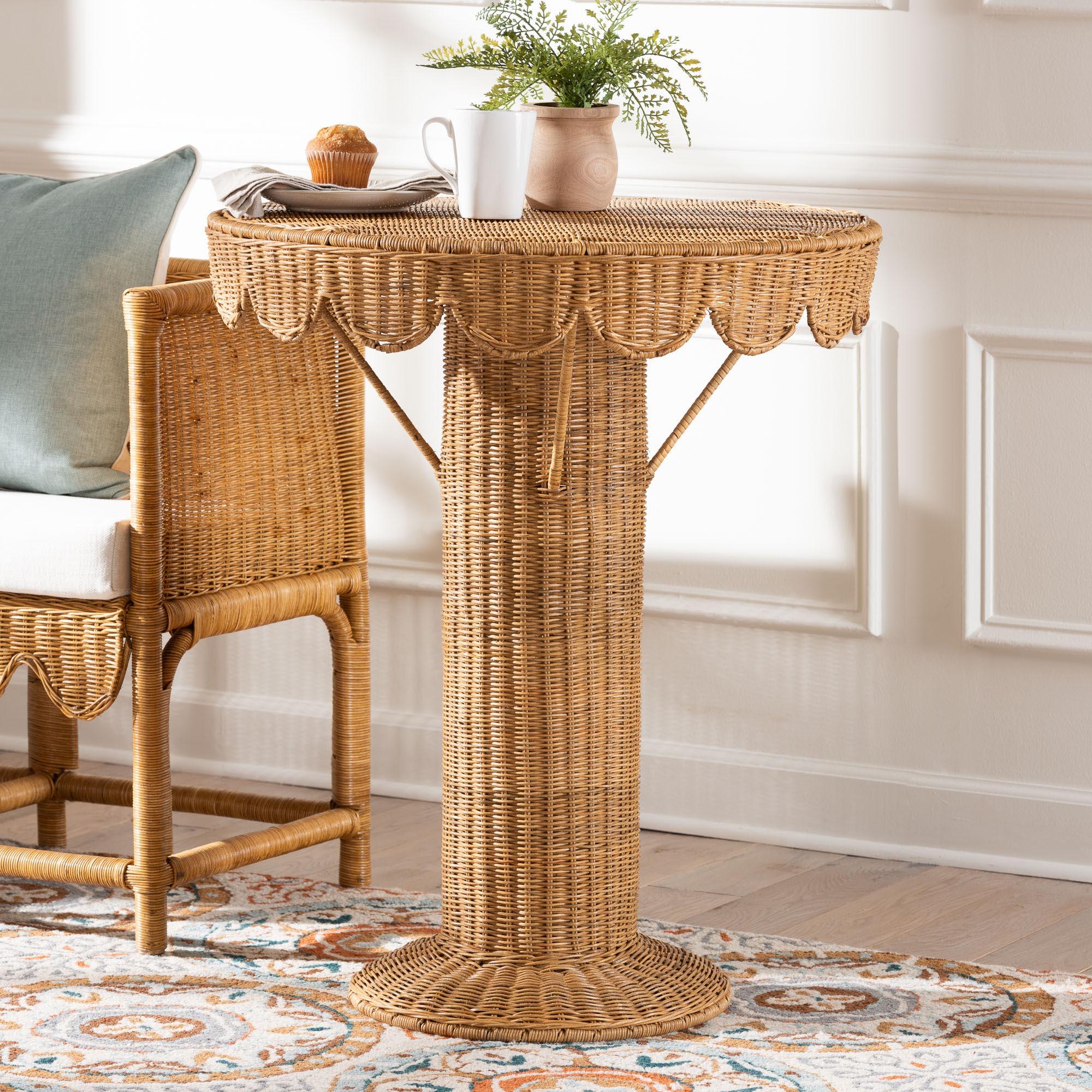 bali & pari Pabla Bohemian Light Honey Rattan Scalloped Accent Table