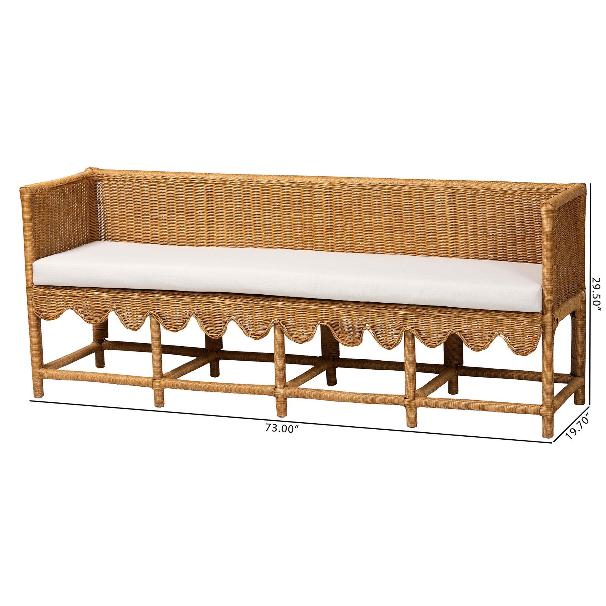 Bali & Pari Seranay Bohemian Scallop Light Honey Rattan Long Dining Bench