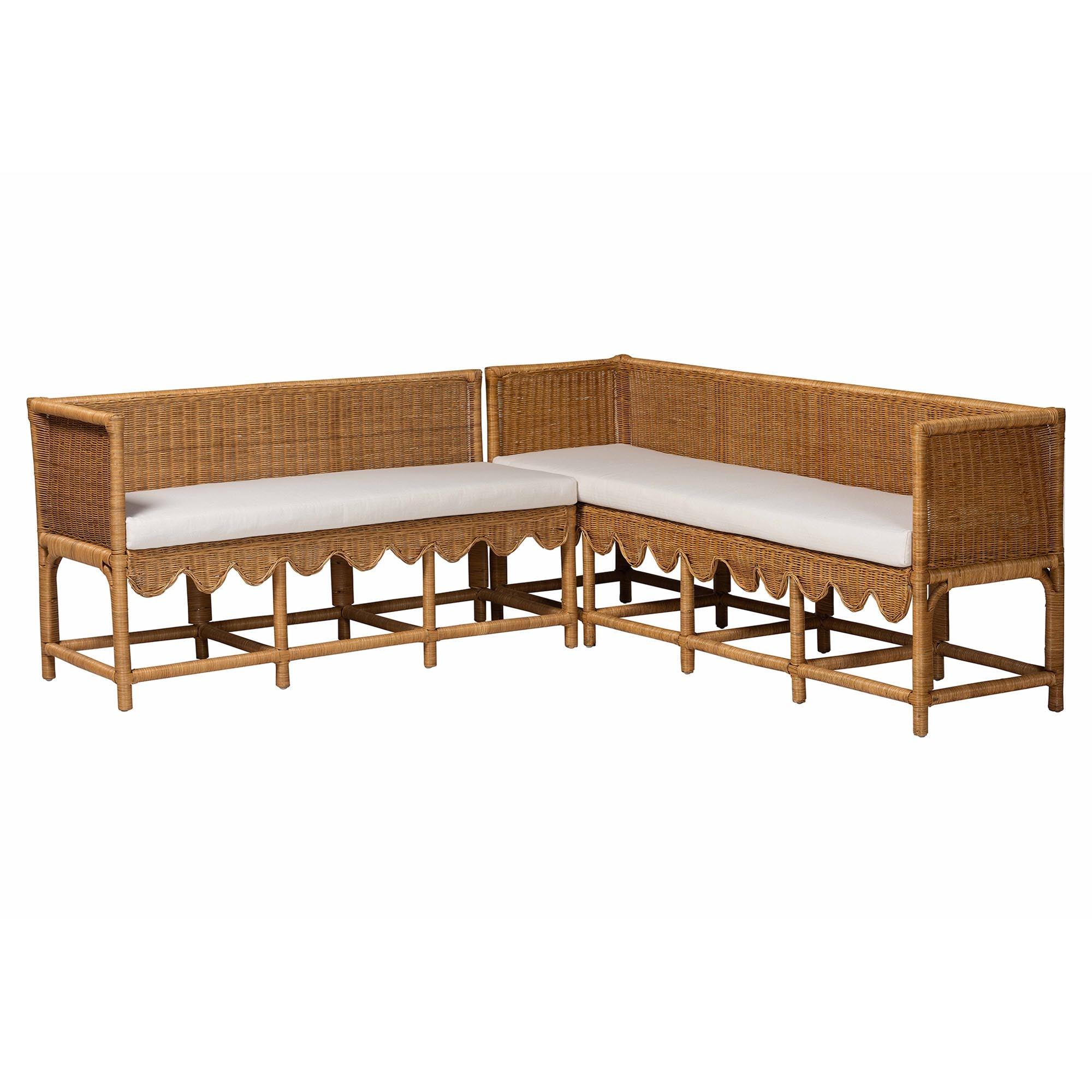 Bali & Pari Seranay Bohemian Scallop Light Honey Rattan 2-Piece Dining Nook Set