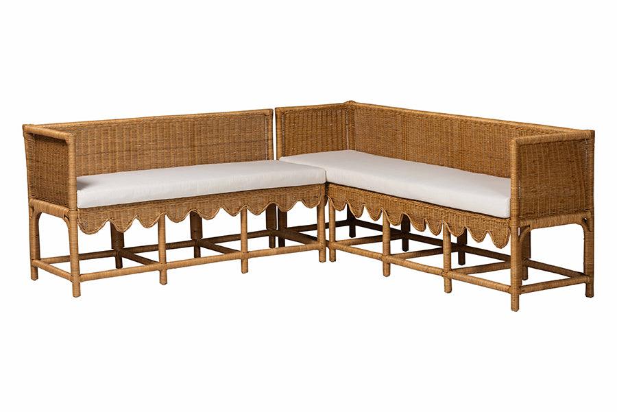 Bali & Pari Seranay Bohemian Scallop Light Honey Rattan 2-Piece Dining Nook Set