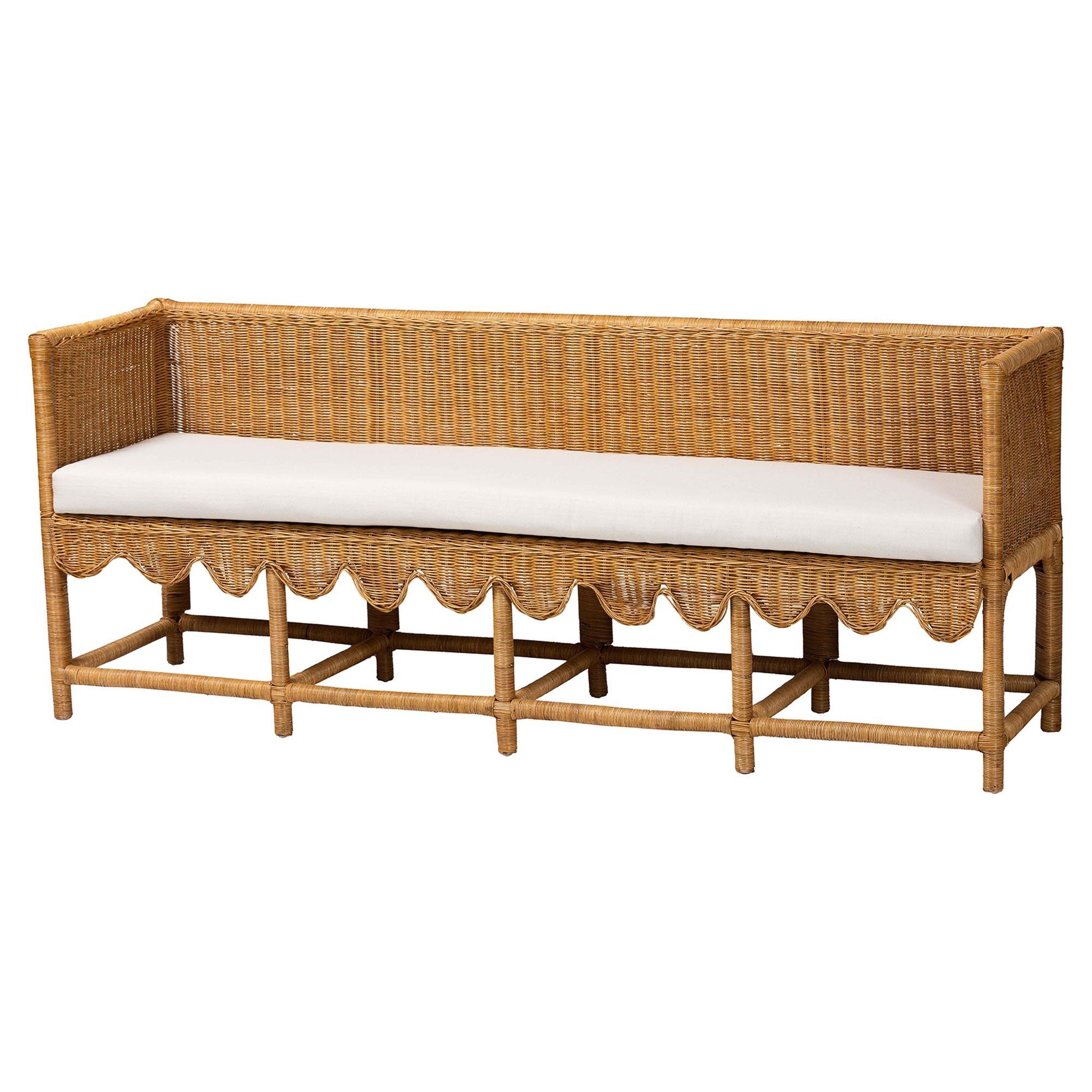 Bali & Pari Seranay Bohemian Scallop Light Honey Rattan 2-Piece Dining Nook Set