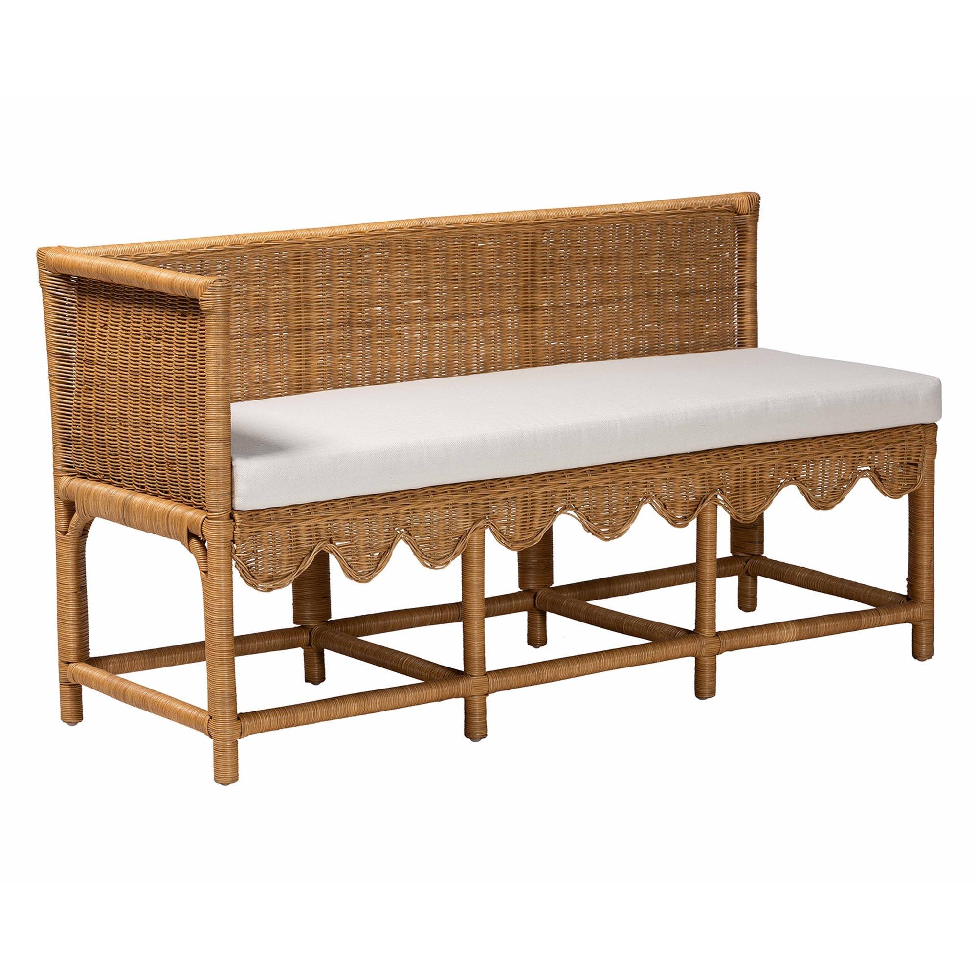 Bali & Pari Seranay Bohemian Scallop Light Honey Rattan 2-Piece Dining Nook Set