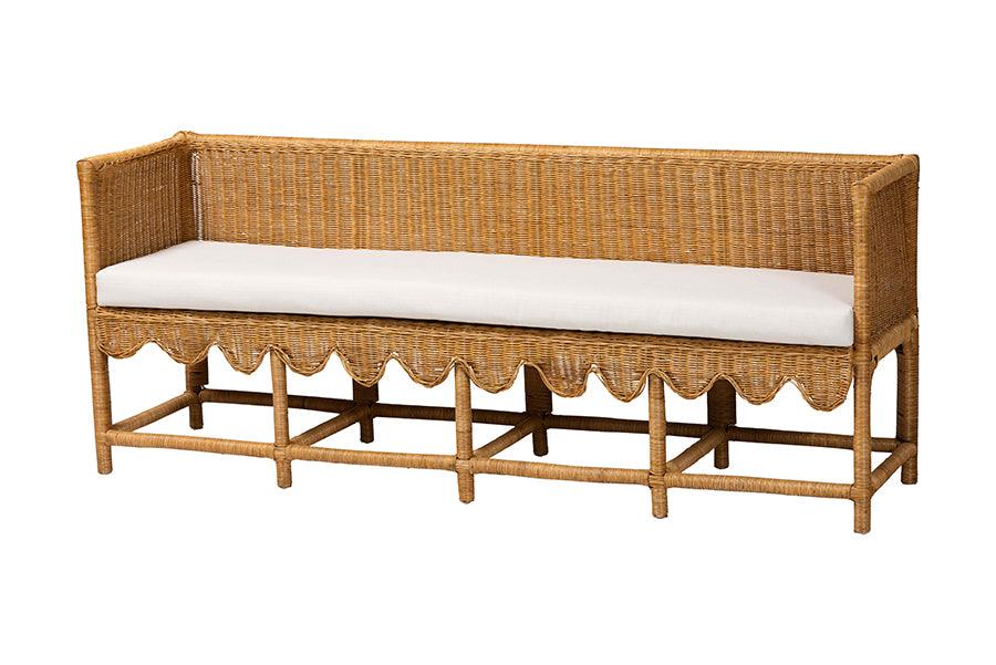 Bali & Pari Seranay Bohemian Scallop Light Honey Rattan Long Dining Bench