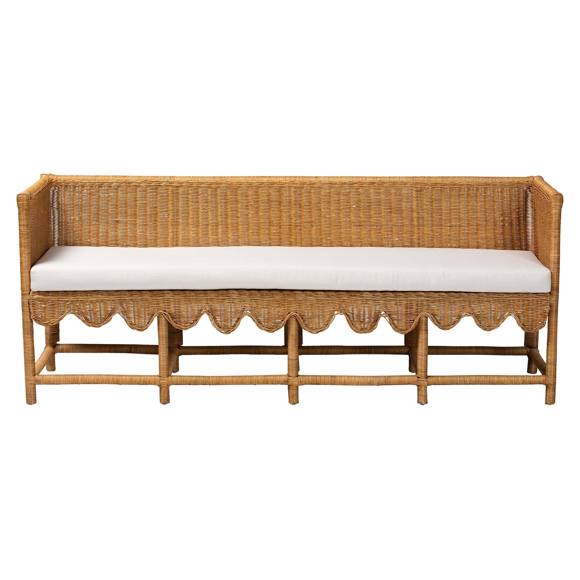 Bali & Pari Seranay Bohemian Scallop Light Honey Rattan Long Dining Bench