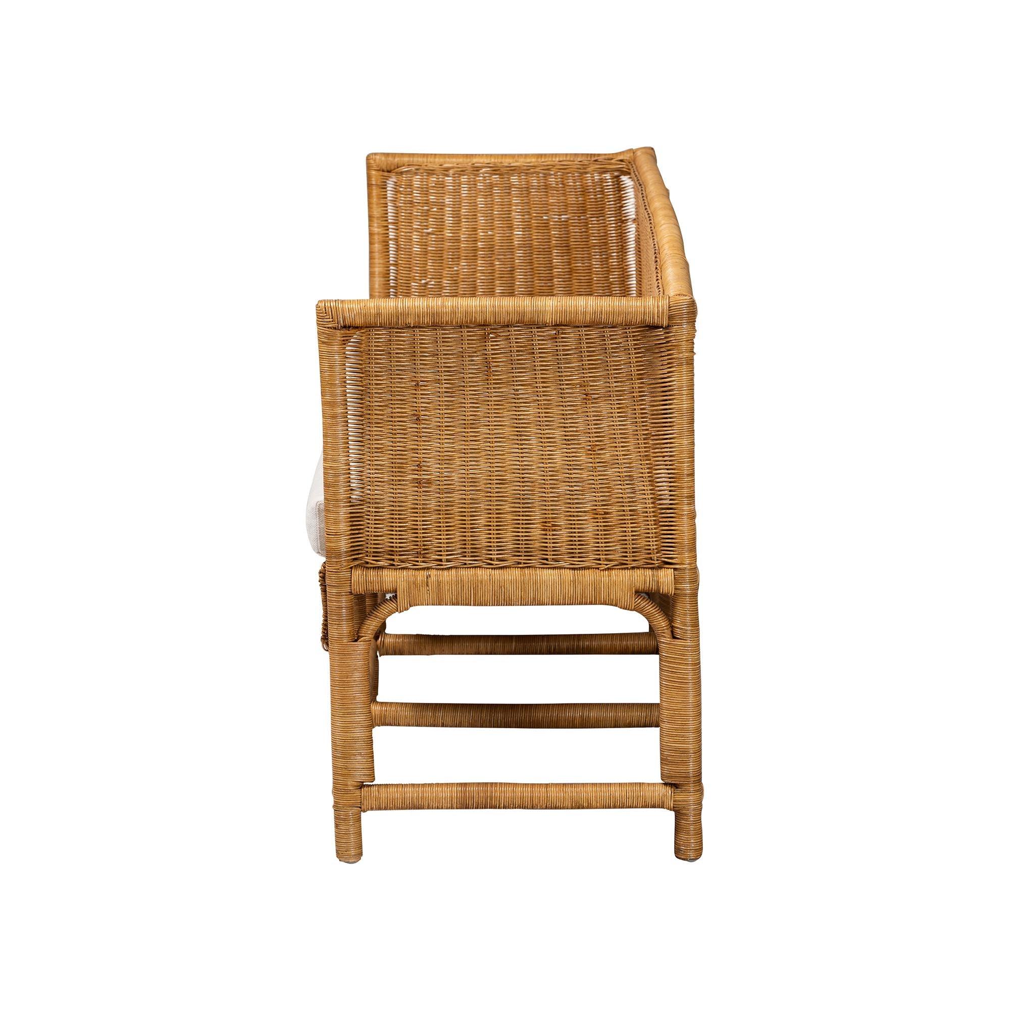 Bali & Pari Seranay Bohemian Scallop Light Honey Rattan Long Dining Bench