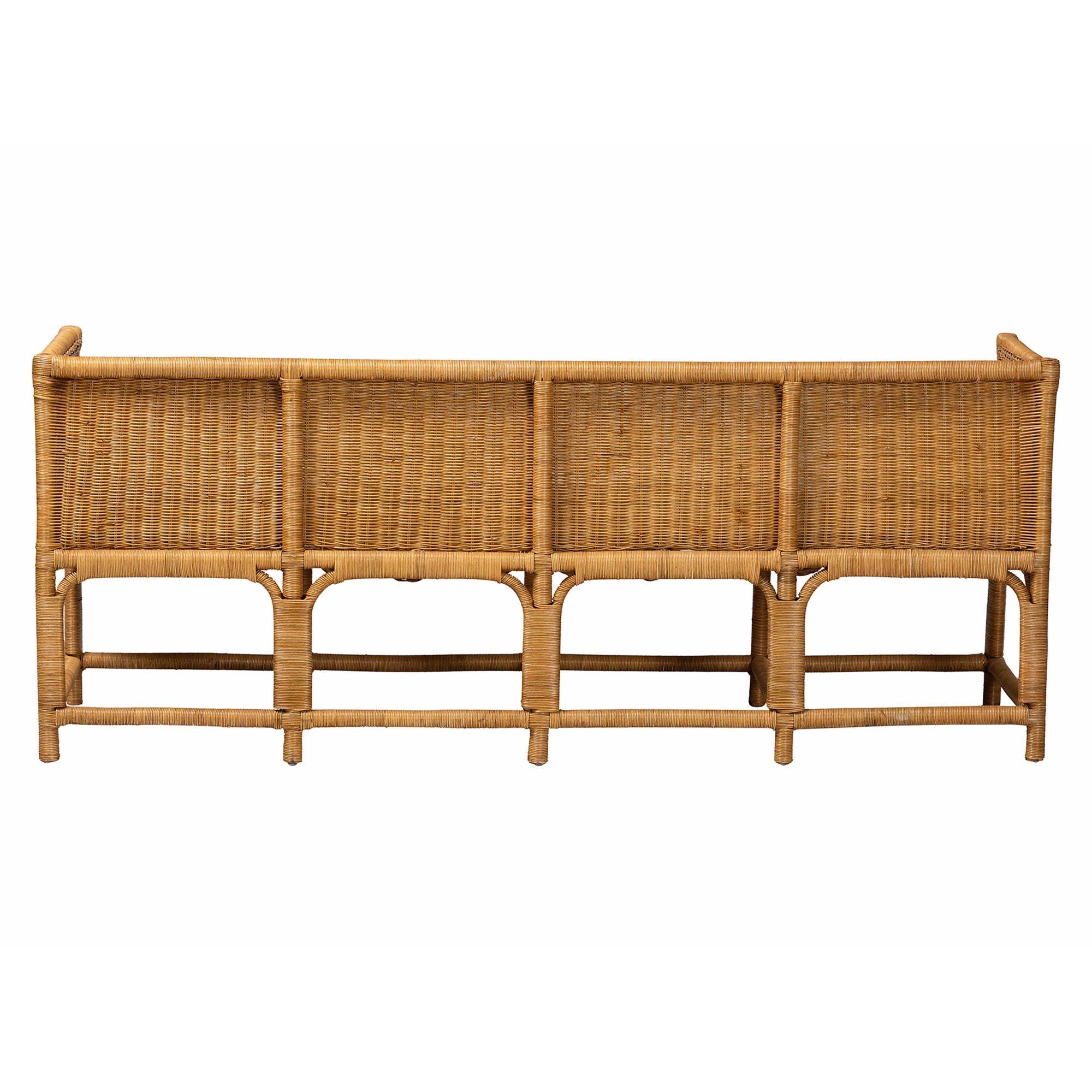 Bali & Pari Seranay Bohemian Scallop Light Honey Rattan Long Dining Bench