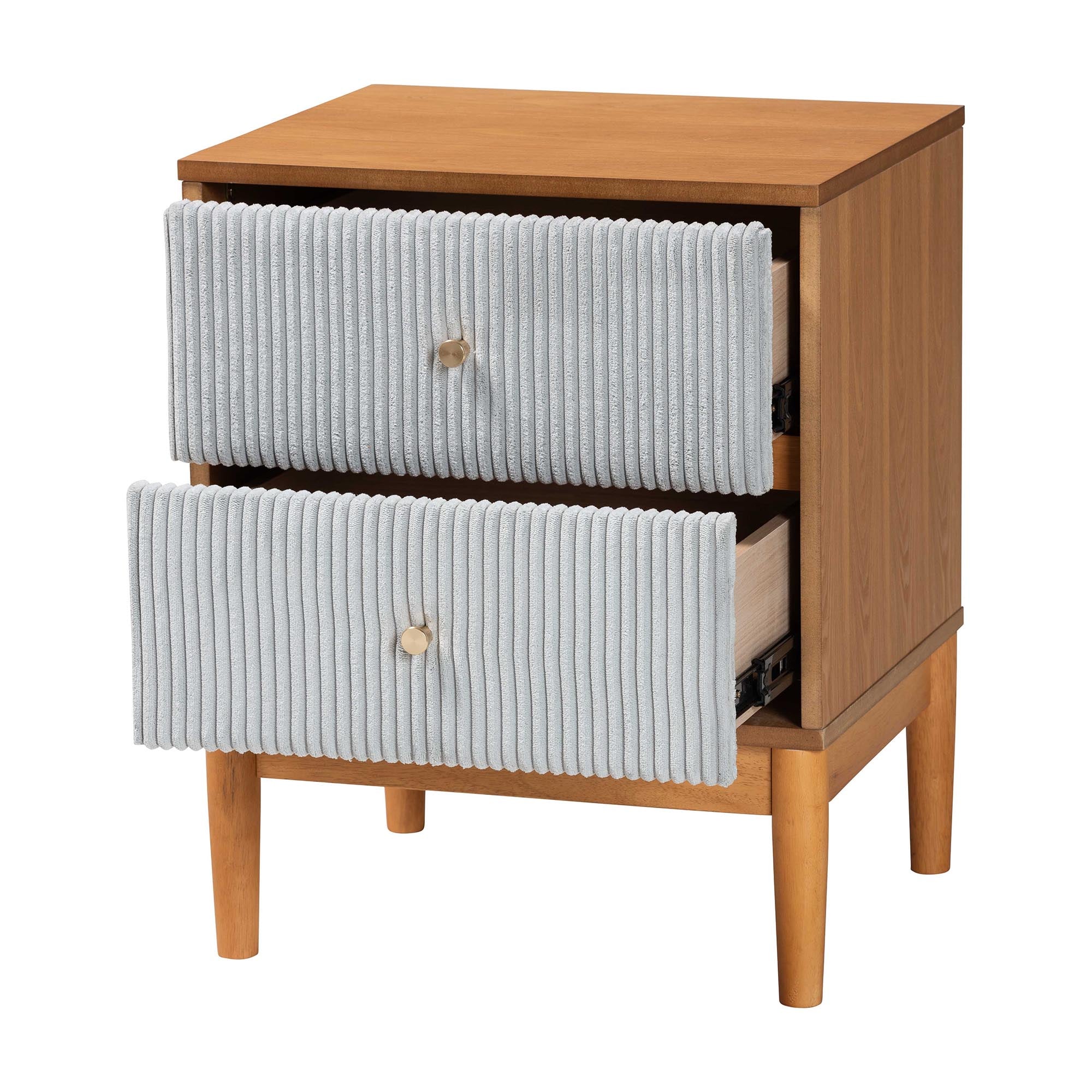 Taylin Mid-Century Corduroy and Wood 2-Drawer Nightstand