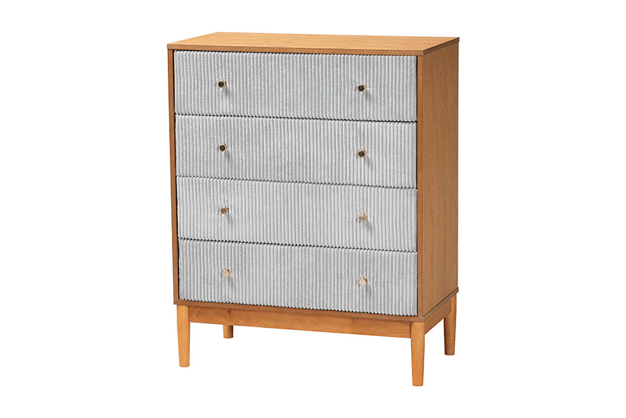 Taylin Mid-Century Corduroy and Wood 4-Drawer Chest