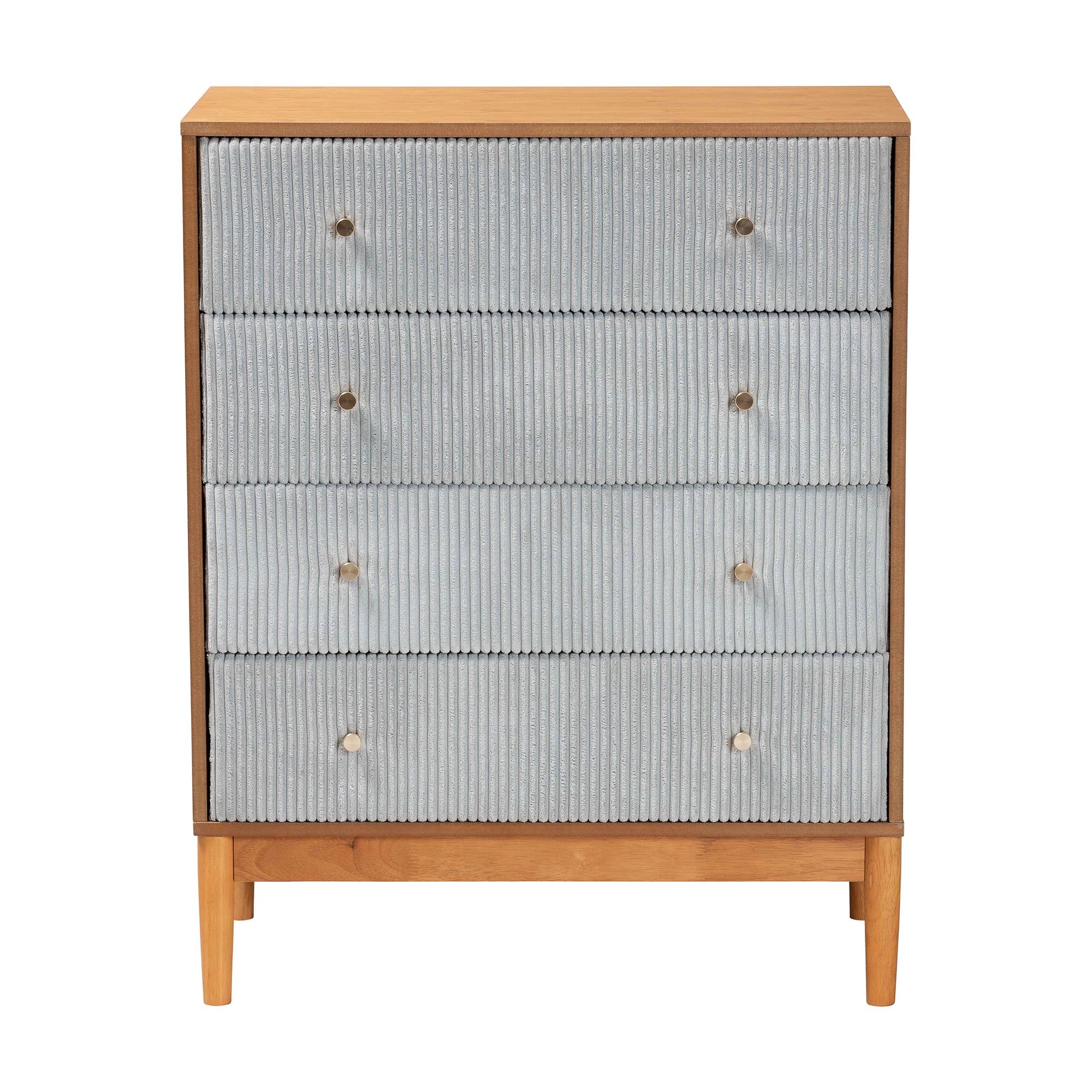 Taylin Mid-Century Corduroy and Wood 4-Drawer Chest
